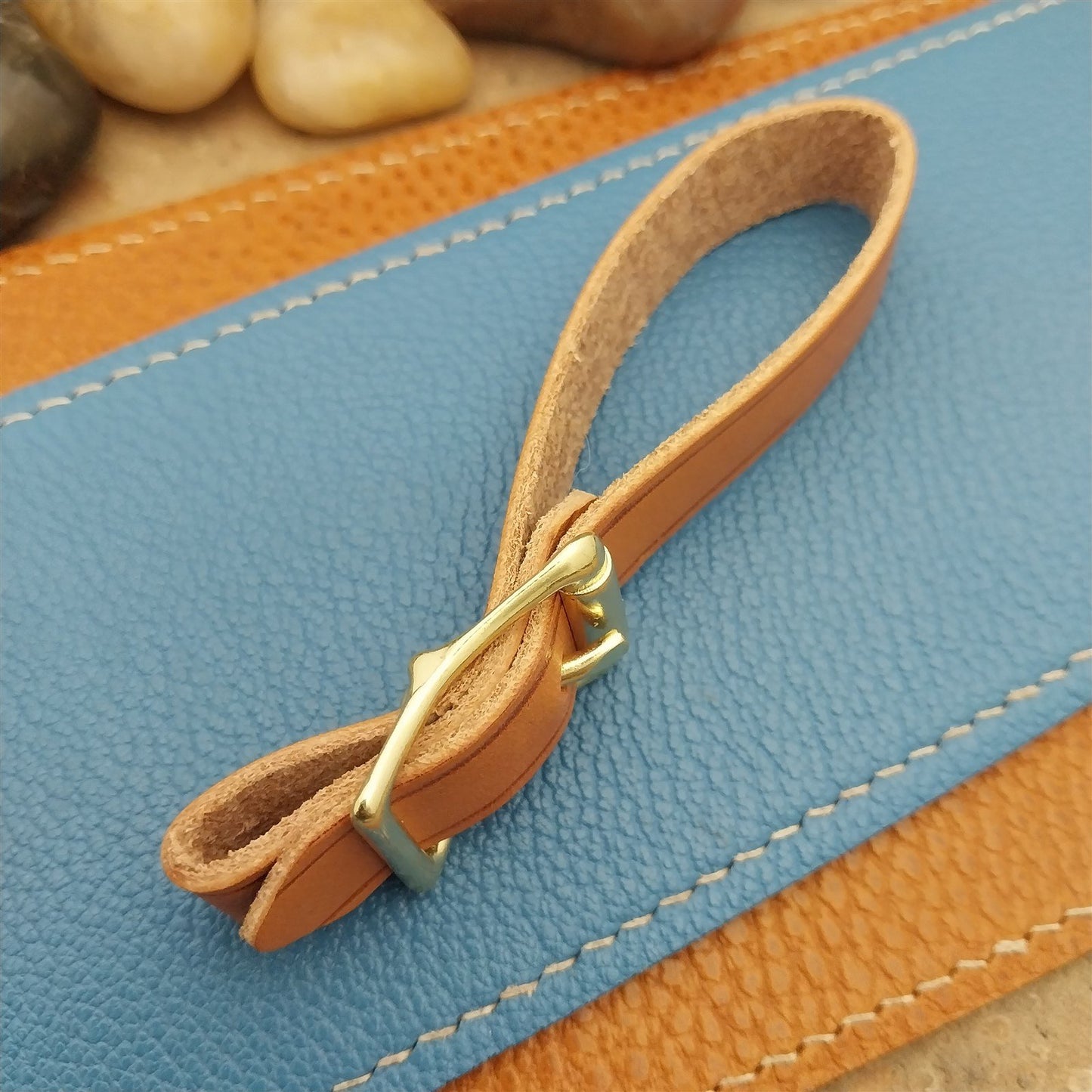 Russet Saddle Leather Pocket Watch Fob Strap & Polished Brass Finish Buckle