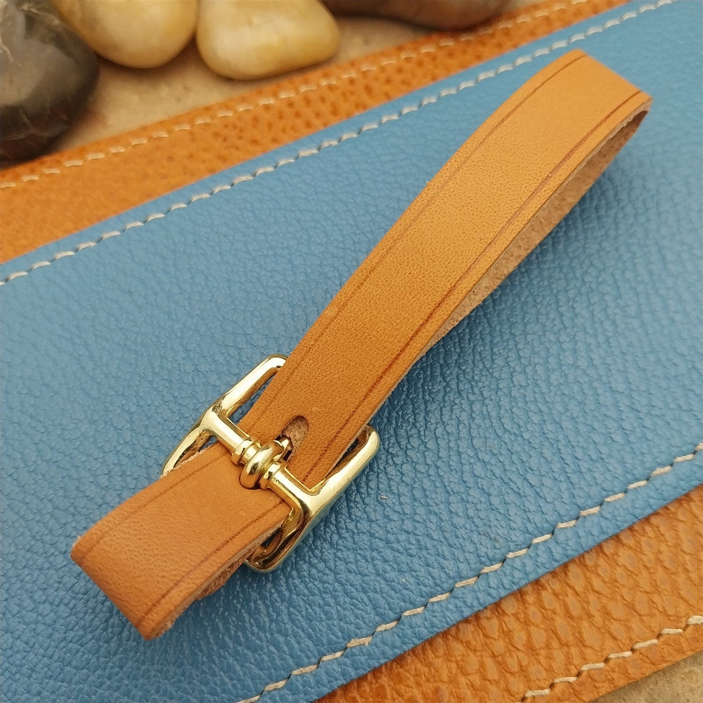Russet Saddle Leather Pocket Watch Fob Strap & Polished Brass Finish Buckle