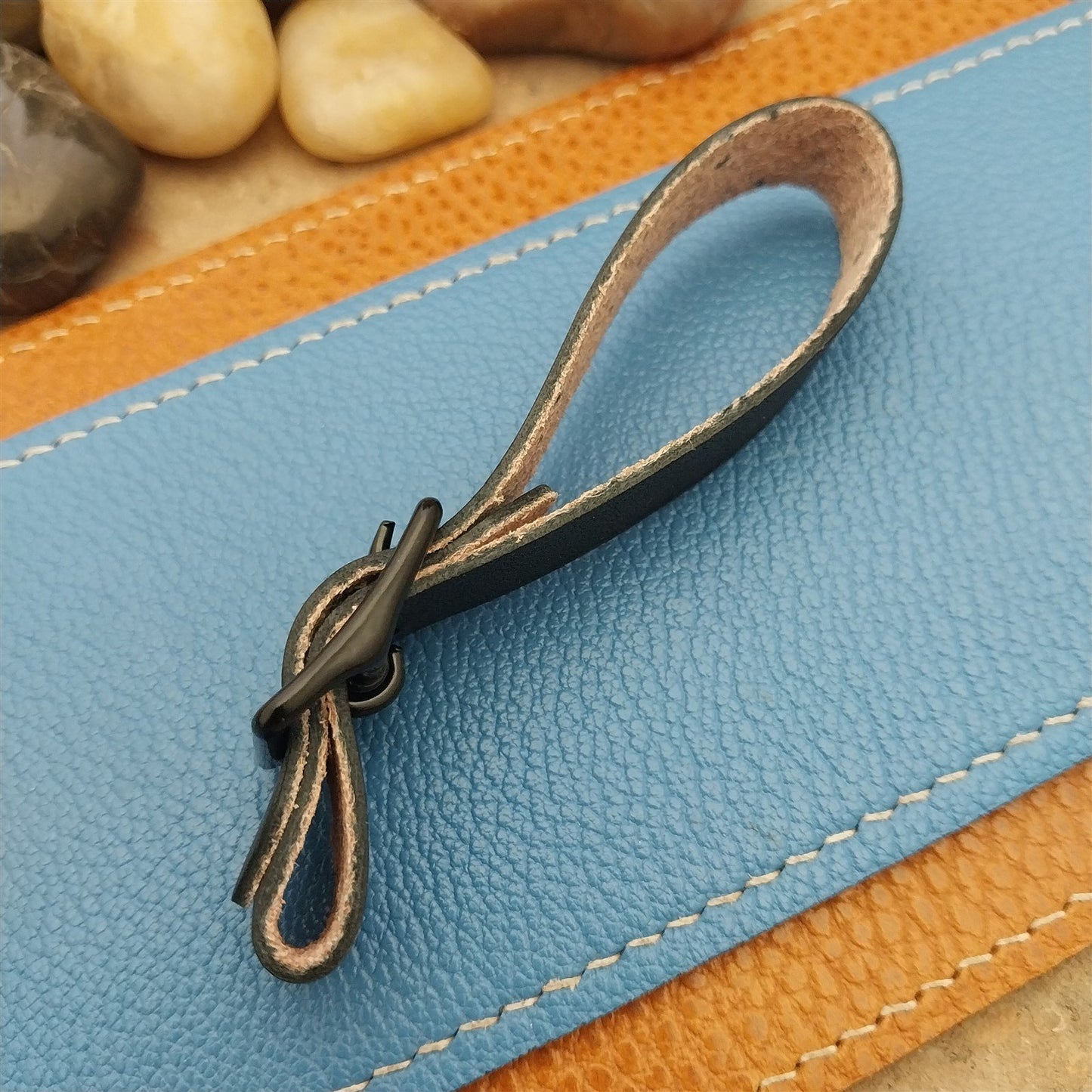 English Bridle Leather Vintage Pocket Watch Fob Strap & Cast Black Buckle