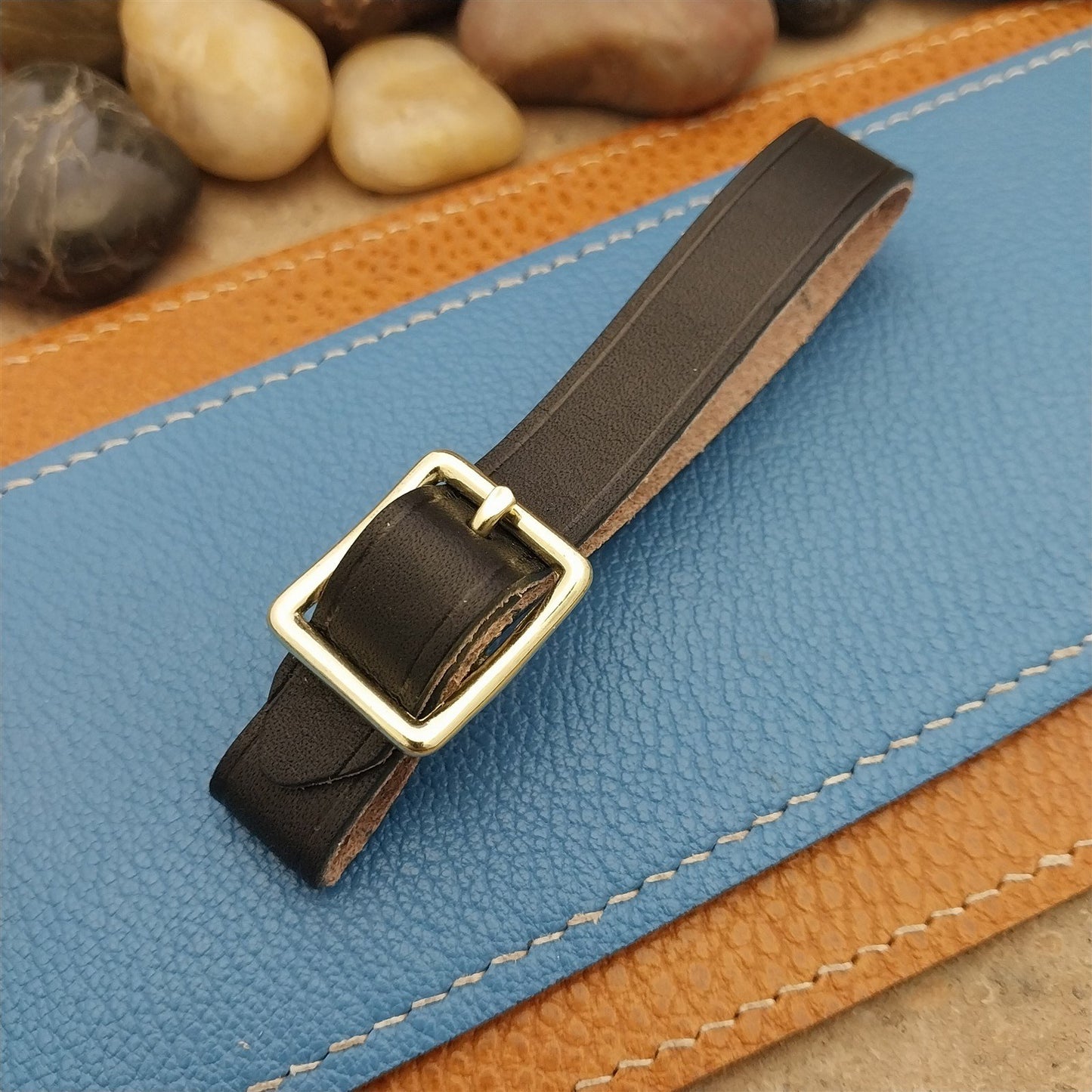 English Bridle Leather Vintage Pocket Watch Fob Strap & Gold Finish Buckle