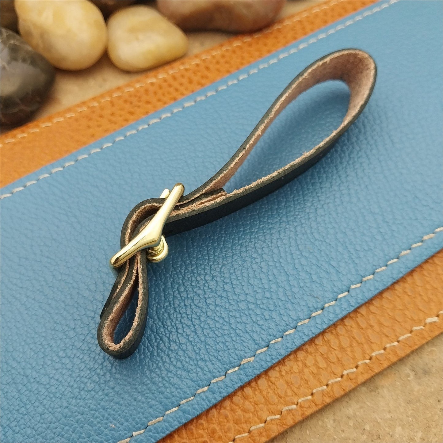 English Bridle Leather Vintage Pocket Watch Fob Strap & Gold Finish Buckle