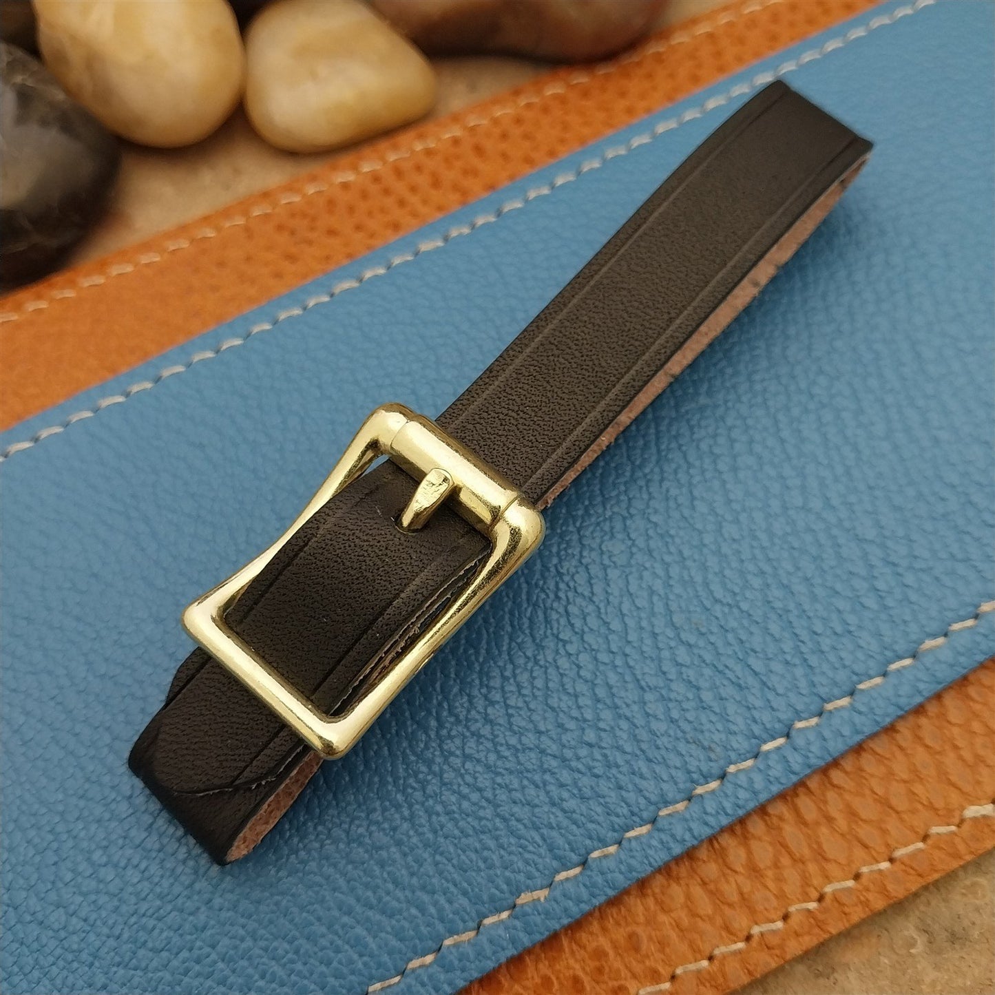 English Bridle Leather Vintage Pocket Watch Fob Strap & Brass Finish Buckle