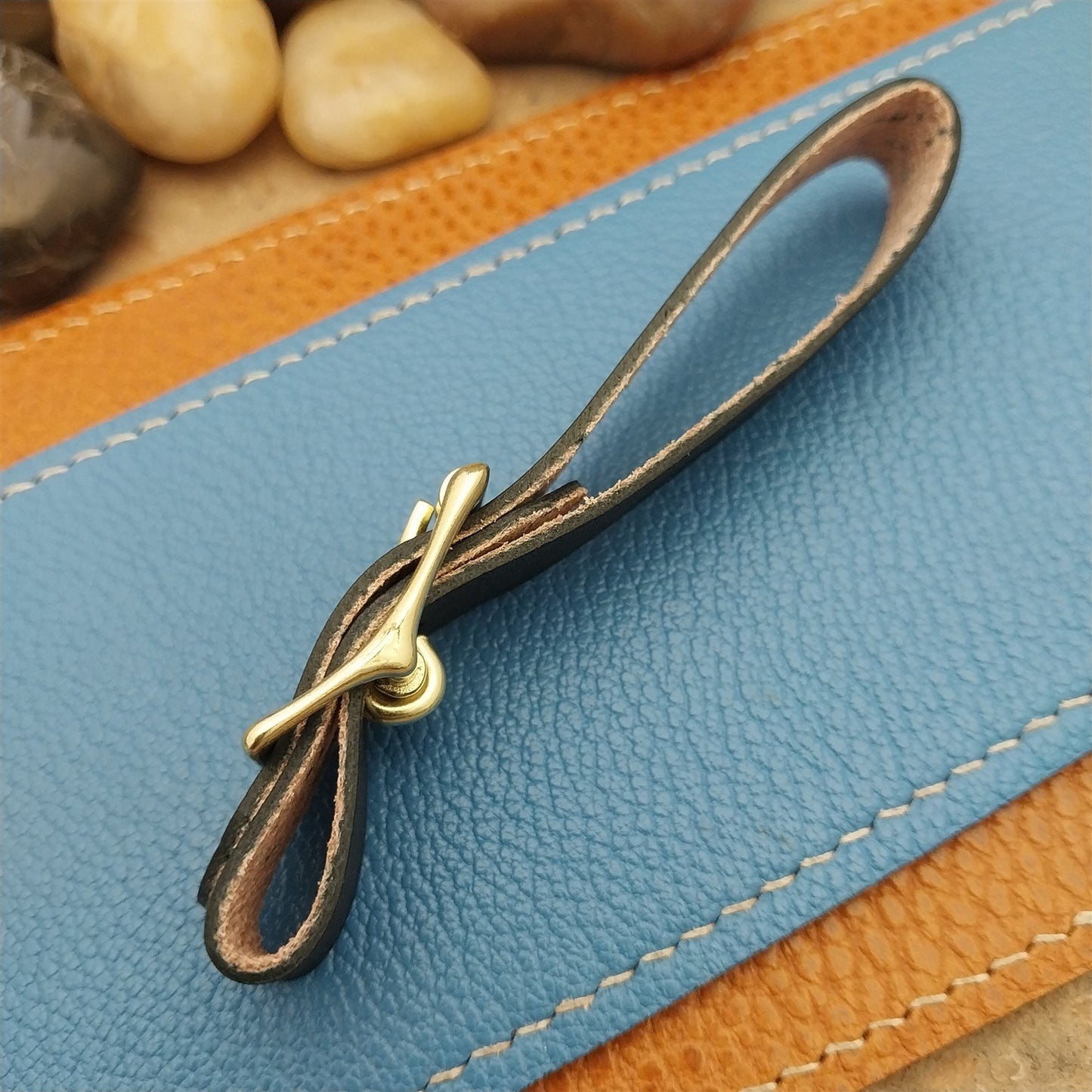 English Bridle Leather Vintage Pocket Watch Fob Strap & Brass Finish Buckle