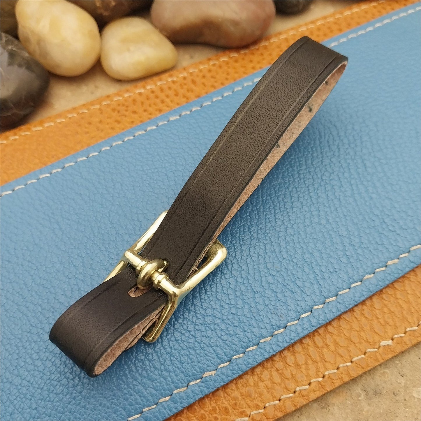 English Bridle Leather Vintage Pocket Watch Fob Strap & Brass Finish Buckle