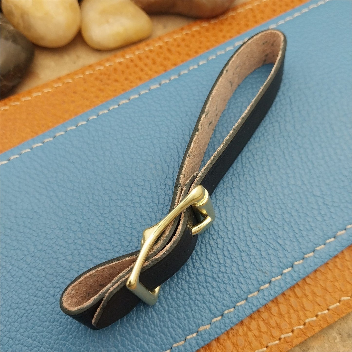 English Bridle Leather Vintage Pocket Watch Fob Strap & Brass Finish Buckle