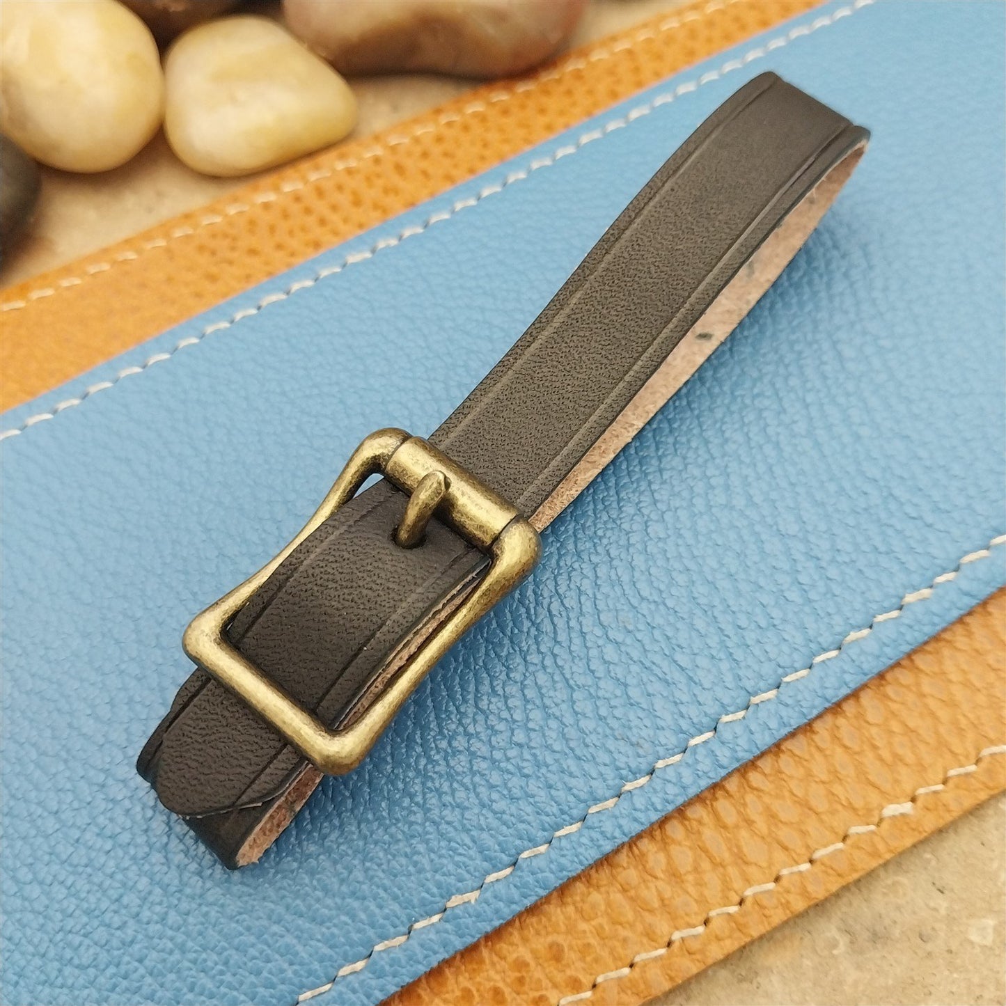 English Bridle Leather Pocket Watch Fob Strap & Antique Brass Finish Buckle