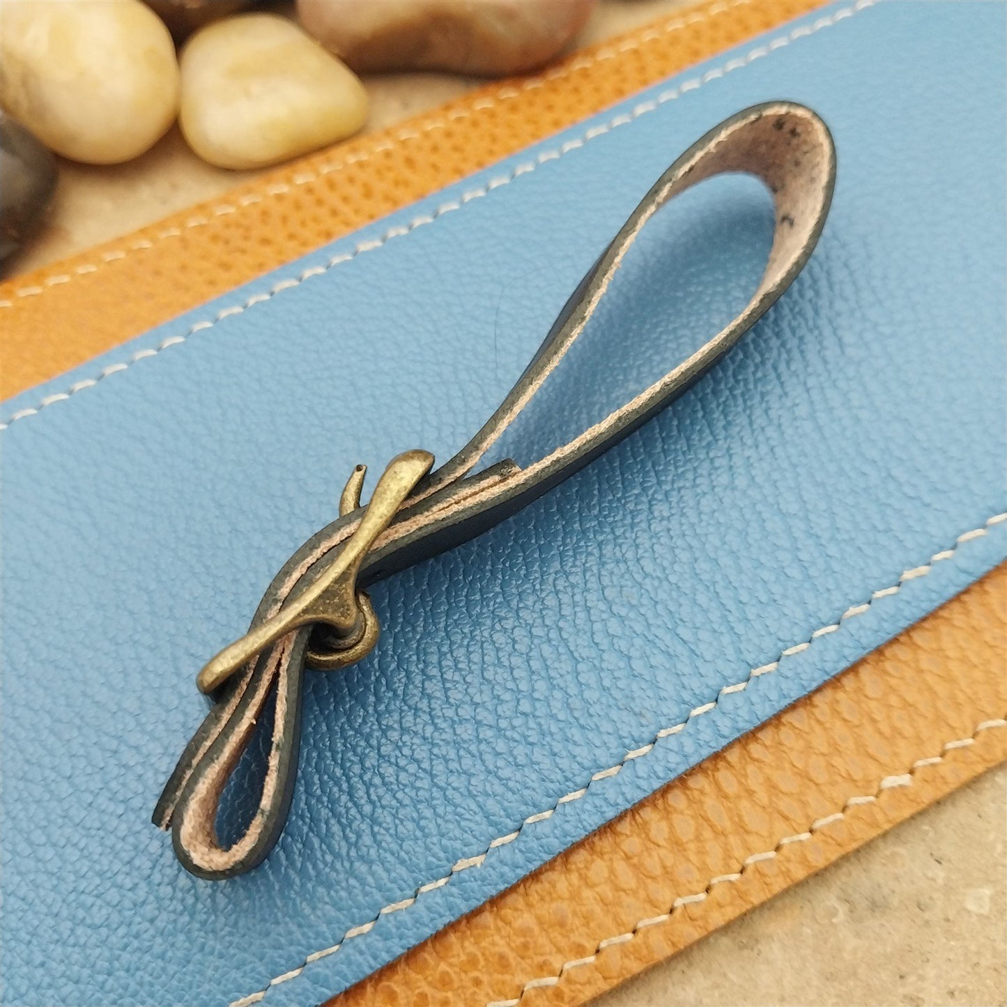 English Bridle Leather Pocket Watch Fob Strap & Antique Brass Finish Buckle