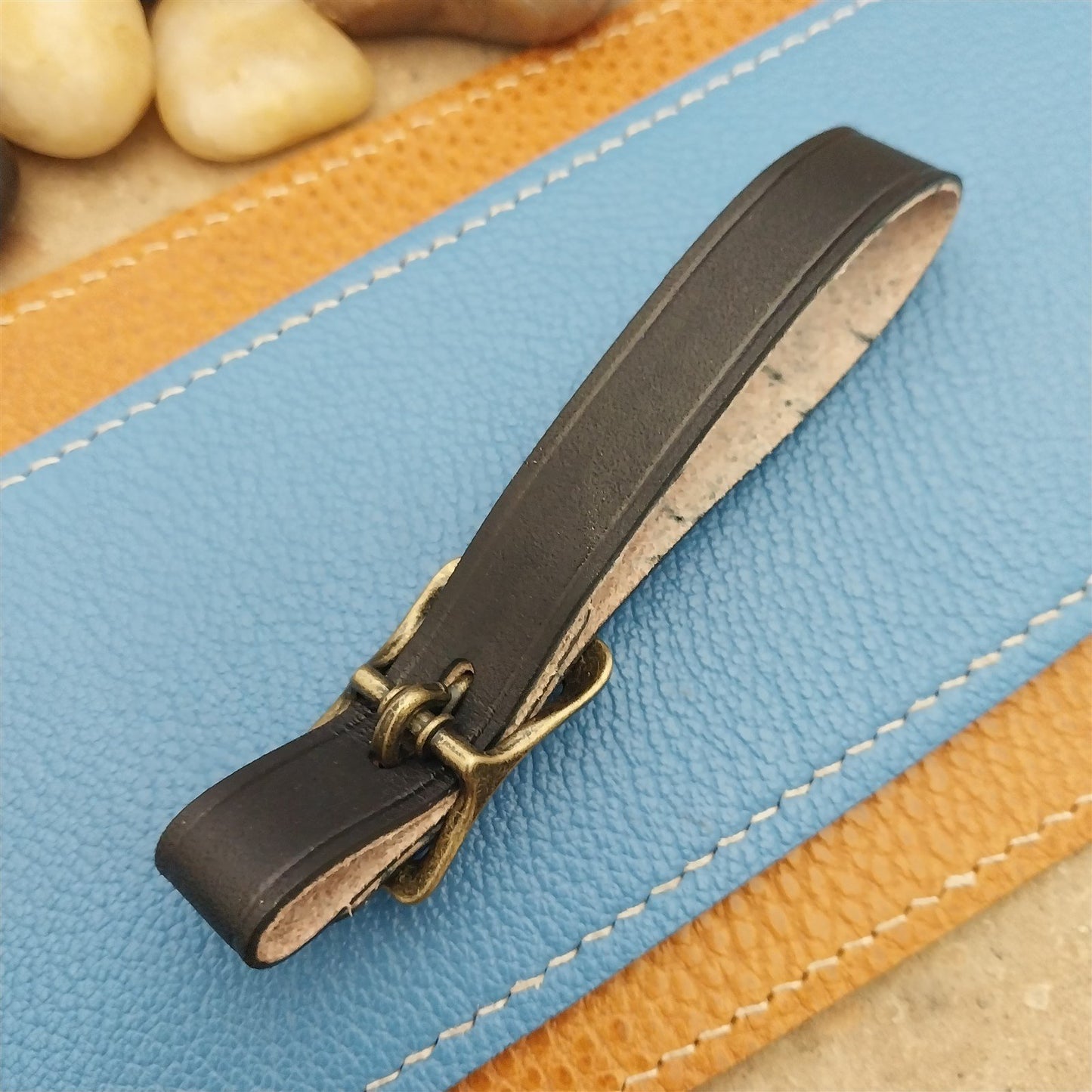 English Bridle Leather Pocket Watch Fob Strap & Antique Brass Finish Buckle