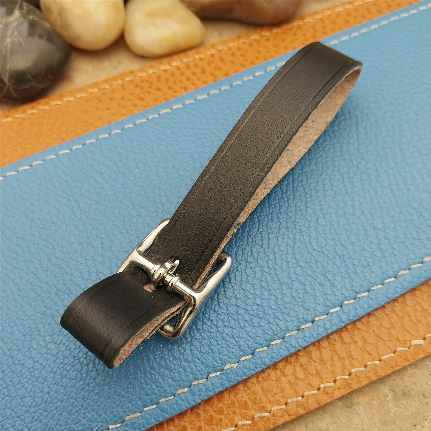 English Bridle Leather Pocket Watch Fob Strap & Polished Nickel Finish Buckle