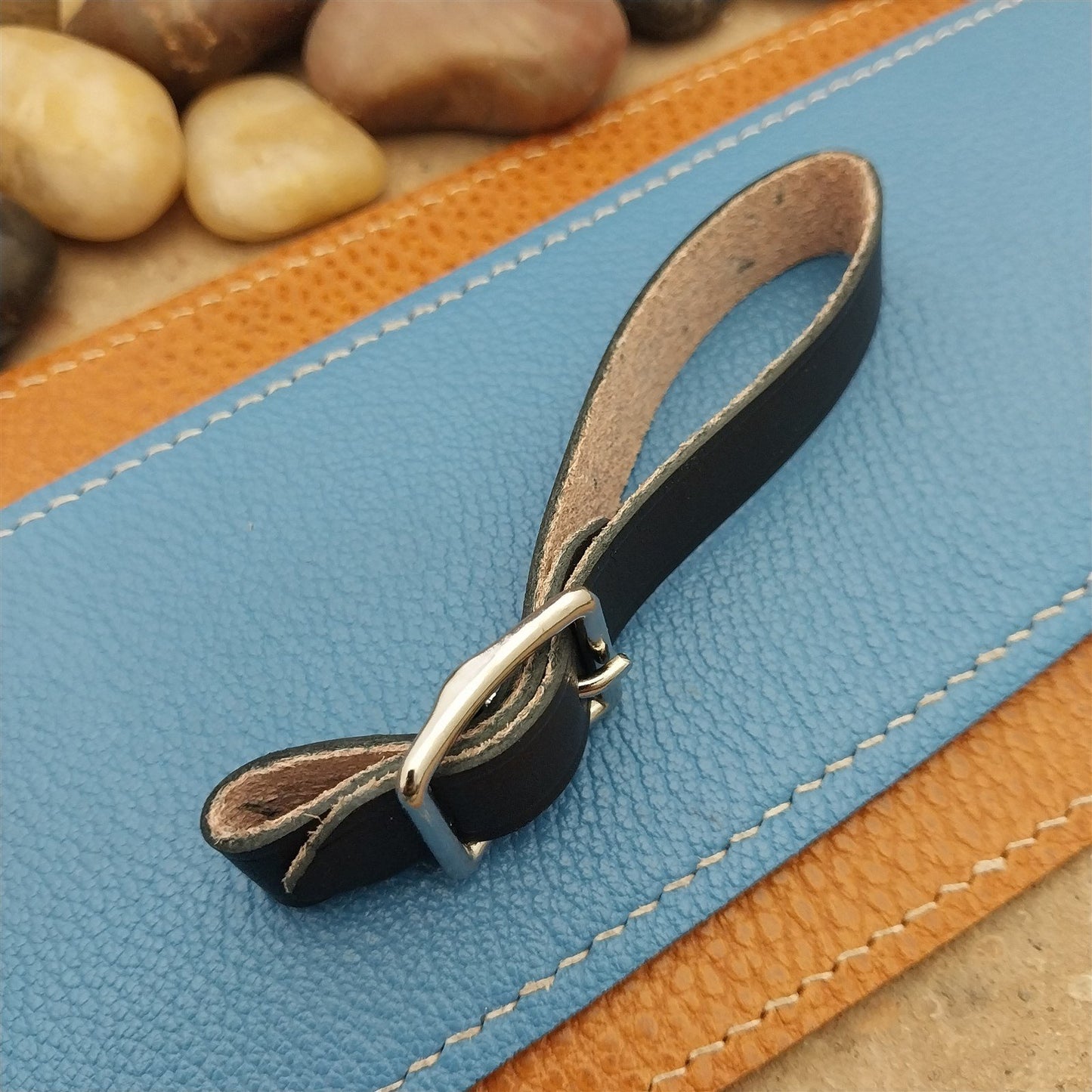 English Bridle Leather Pocket Watch Fob Strap & Polished Nickel Finish Buckle