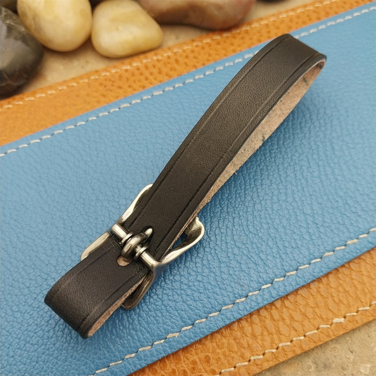 English Bridle Leather Pocket Watch Fob Strap & Antique Nickel Finish Buckle