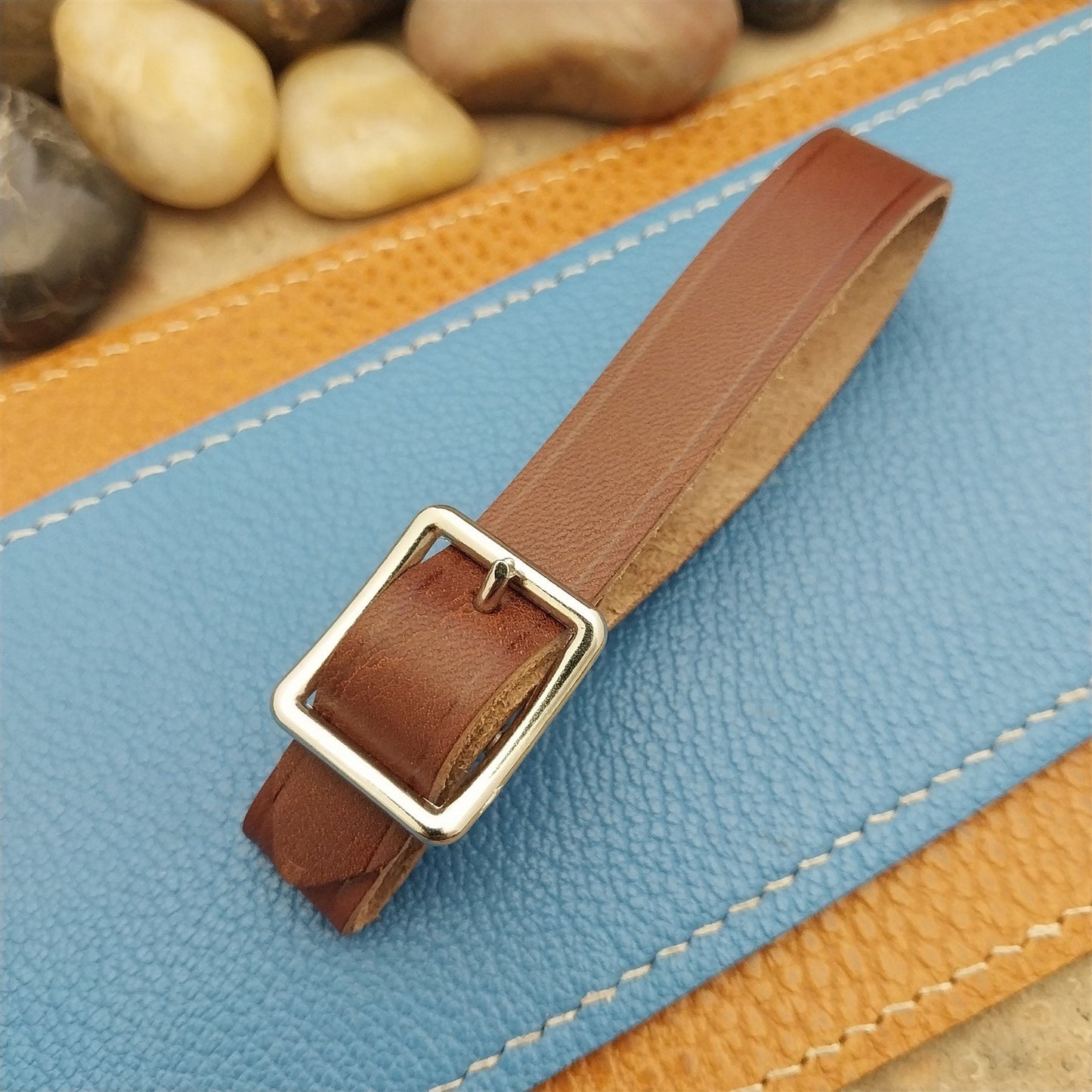 English Bridle Leather Vintage Pocket Watch Fob Strap & Nickel Finish Cast Buckle