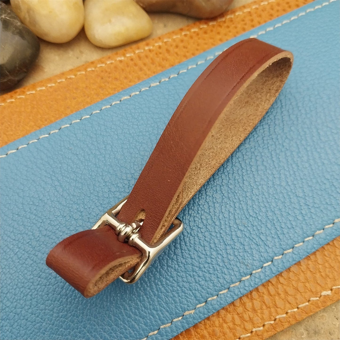 English Bridle Leather Vintage Pocket Watch Fob Strap & Nickel Finish Cast Buckle