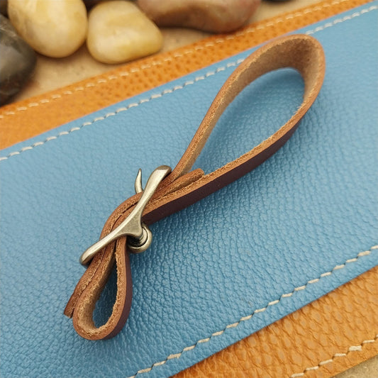 English Bridle Leather Pocket Watch Fob Strap & Antique Nickel Finish Cast Buckle