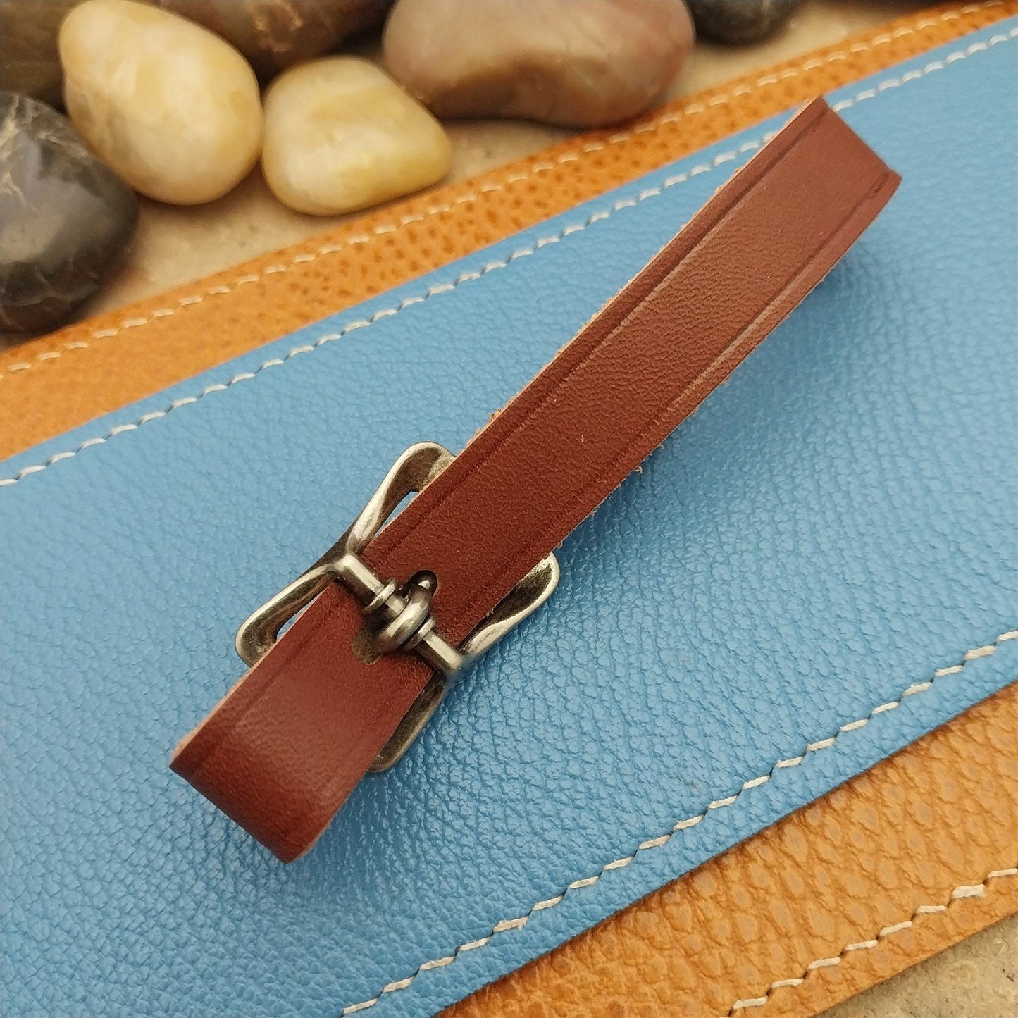 English Bridle Leather Pocket Watch Fob Strap & Antique Nickel Finish Cast Buckle