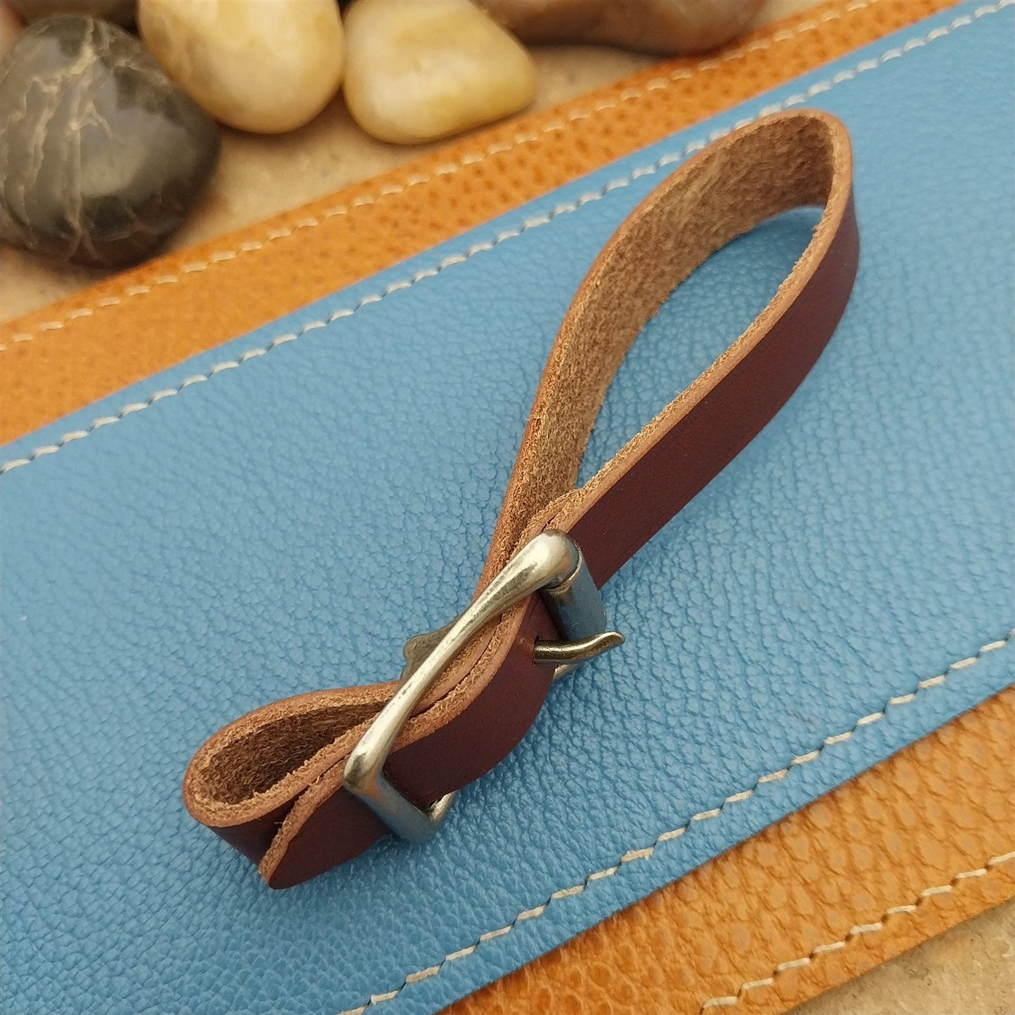 English Bridle Leather Pocket Watch Fob Strap & Antique Nickel Finish Cast Buckle