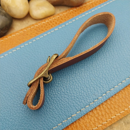 English Bridle Leather Pocket Watch Fob Strap & Antique Brass Finish Cast Buckle