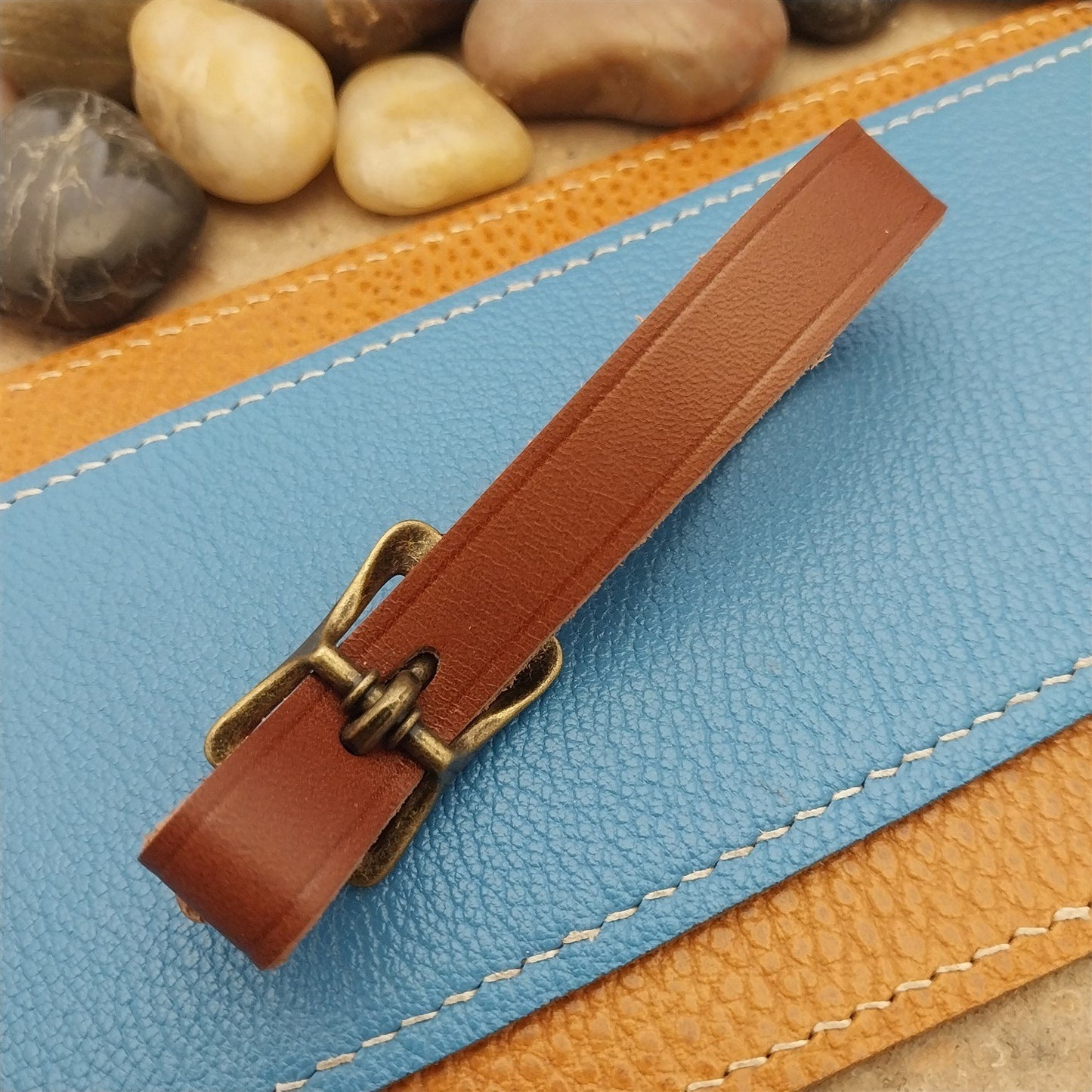 English Bridle Leather Pocket Watch Fob Strap & Antique Brass Finish Cast Buckle