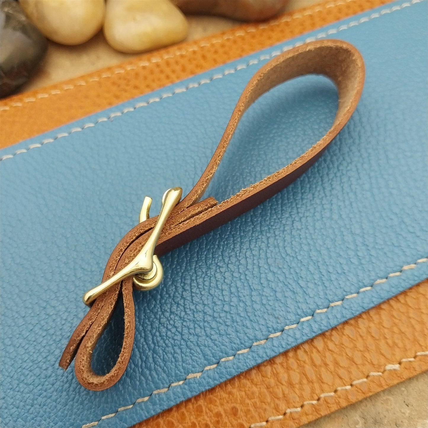 English Bridle Leather Pocket Watch Fob Strap & Polished Brass Finish Cast Buckle