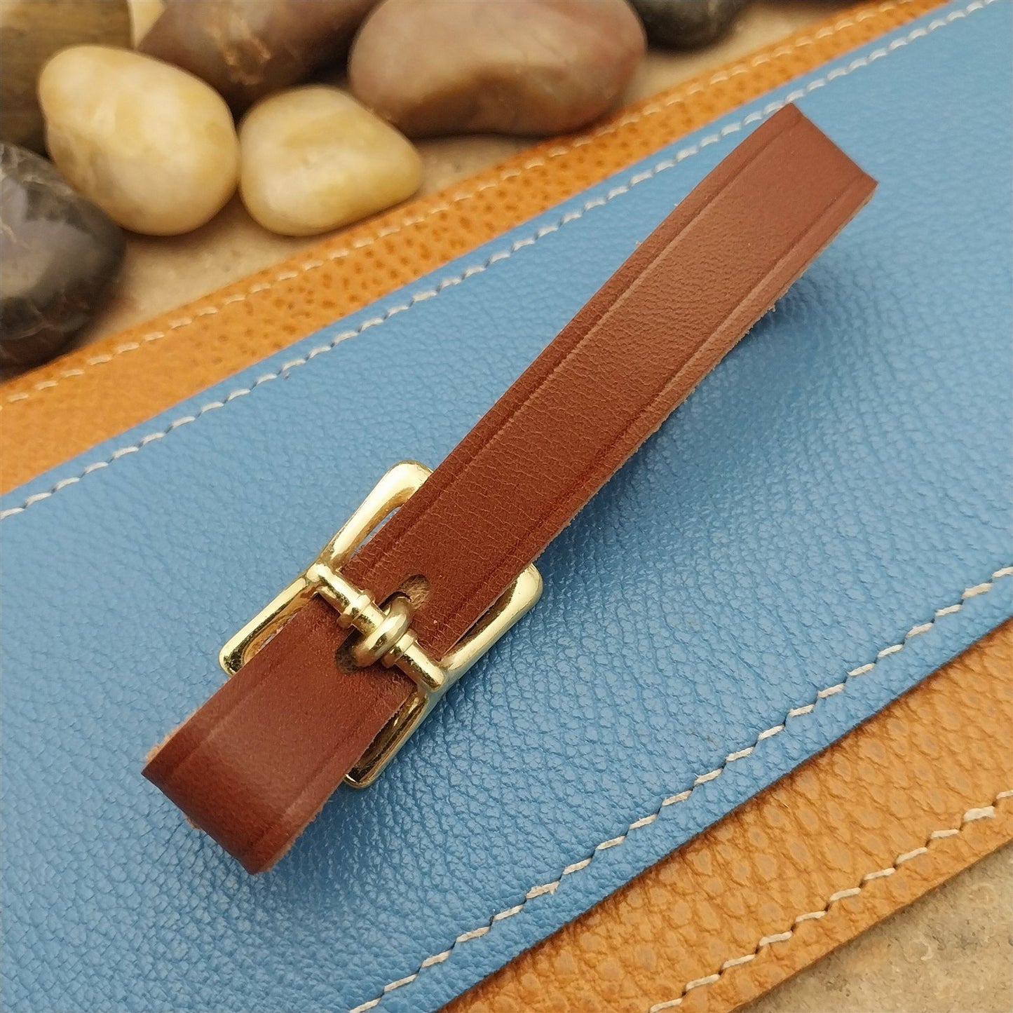 English Bridle Leather Pocket Watch Fob Strap & Polished Brass Finish Cast Buckle