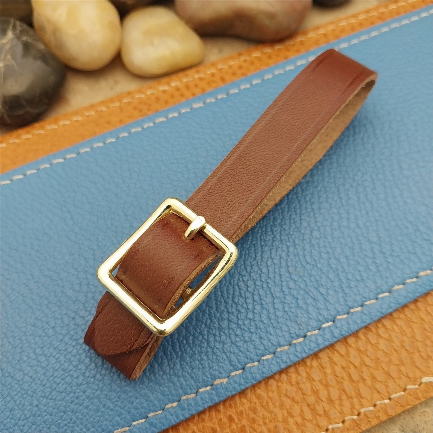 English Bridle Leather Pocket Watch Fob Strap & Polished Brass Finish Cast Buckle