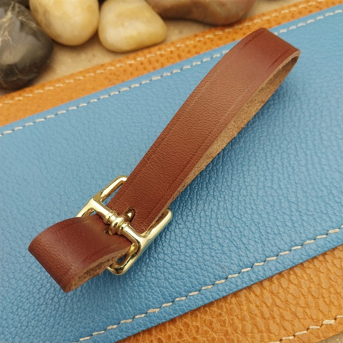 English Bridle Leather Pocket Watch Fob Strap & Polished Brass Finish Cast Buckle