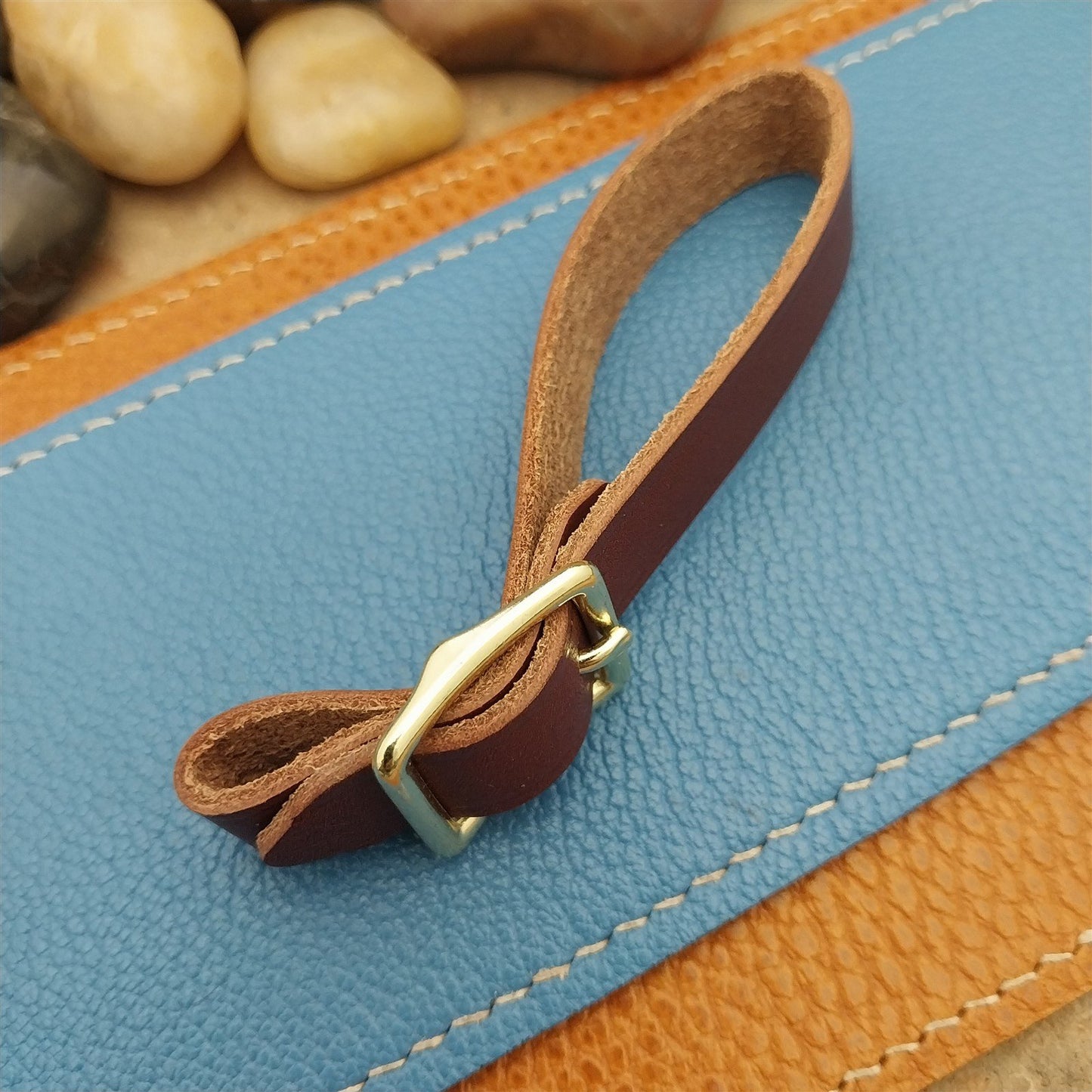 English Bridle Leather Pocket Watch Fob Strap & Polished Brass Finish Cast Buckle