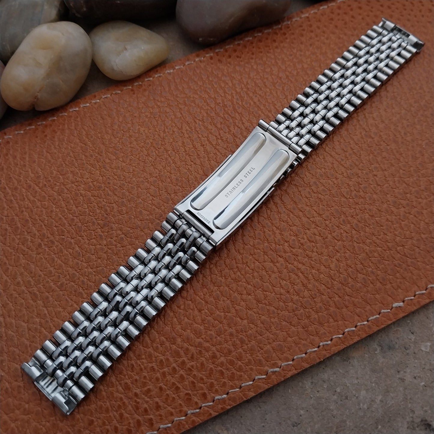 Vintage 17.2mm Stainless Steel Rice Beads Classic Speidel 1960s Watch Band