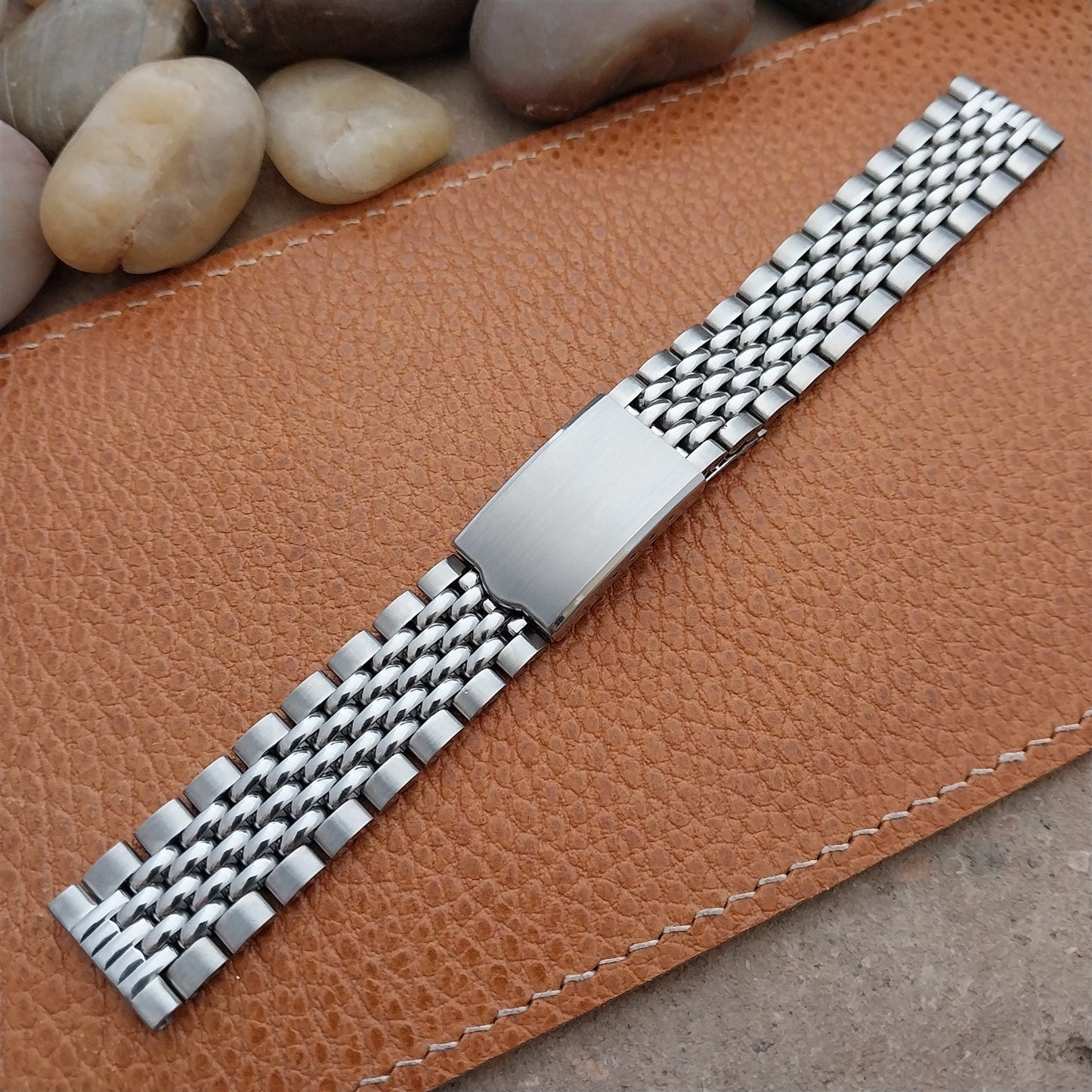 Vintage 17.2mm Stainless Steel Rice Beads Classic Speidel 1960s Watch Band