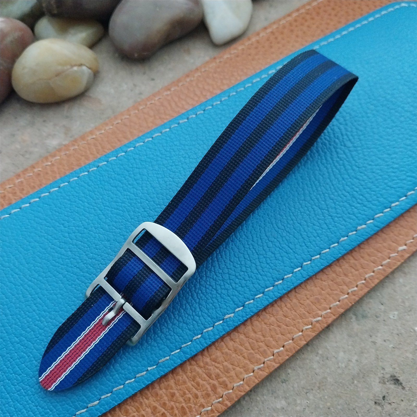 Vintage 18mm Striped Perlon Unused Classic Single Pass 1960s Unused Watch Band