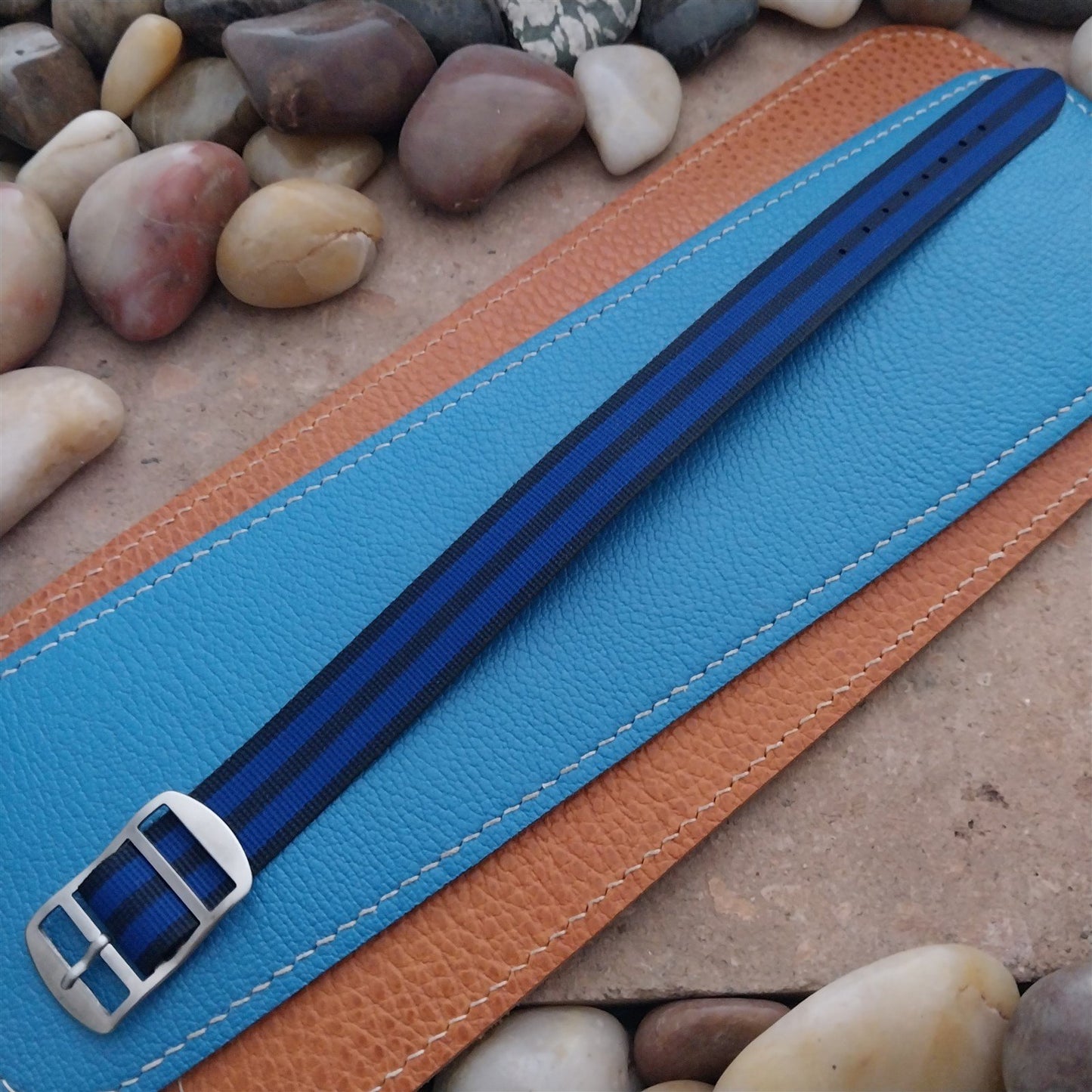 Vintage 18mm Striped Perlon Unused Classic Single Pass 1960s Unused Watch Band