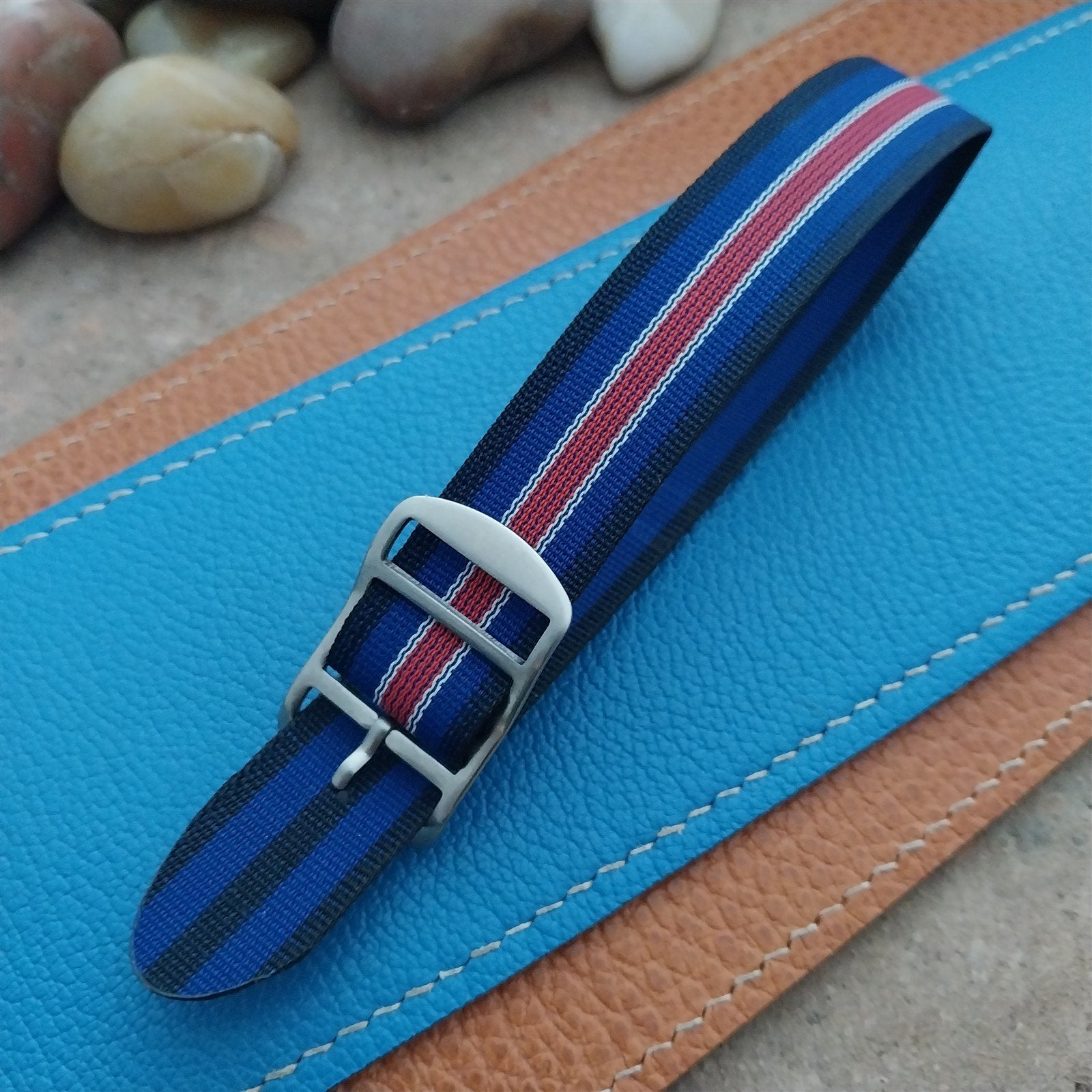 Vintage 18mm Striped Perlon Unused Classic Single Pass 1960s Unused Watch Band