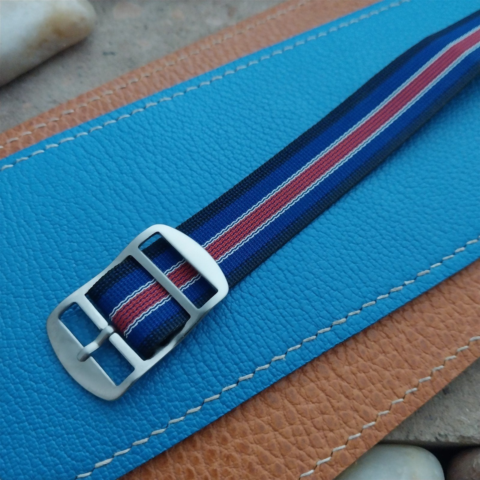 Vintage 18mm Striped Perlon Unused Classic Single Pass 1960s Unused Watch Band