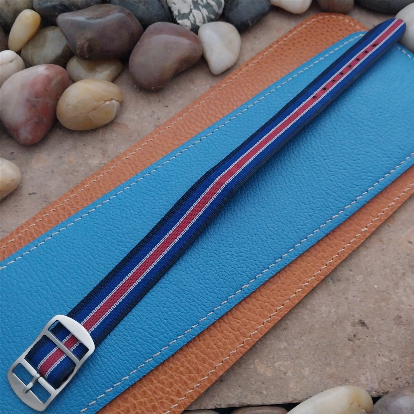Vintage 18mm Striped Perlon Unused Classic Single Pass 1960s Unused Watch Band