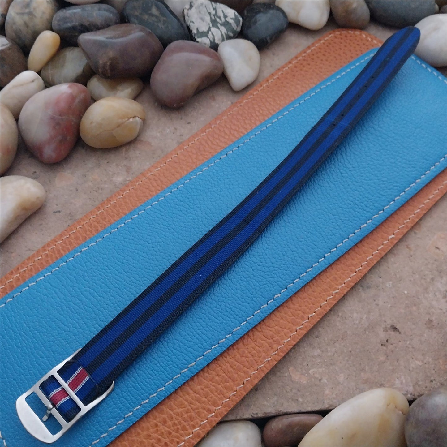 Vintage 18mm Striped Perlon Unused Classic Single Pass 1960s Unused Watch Band