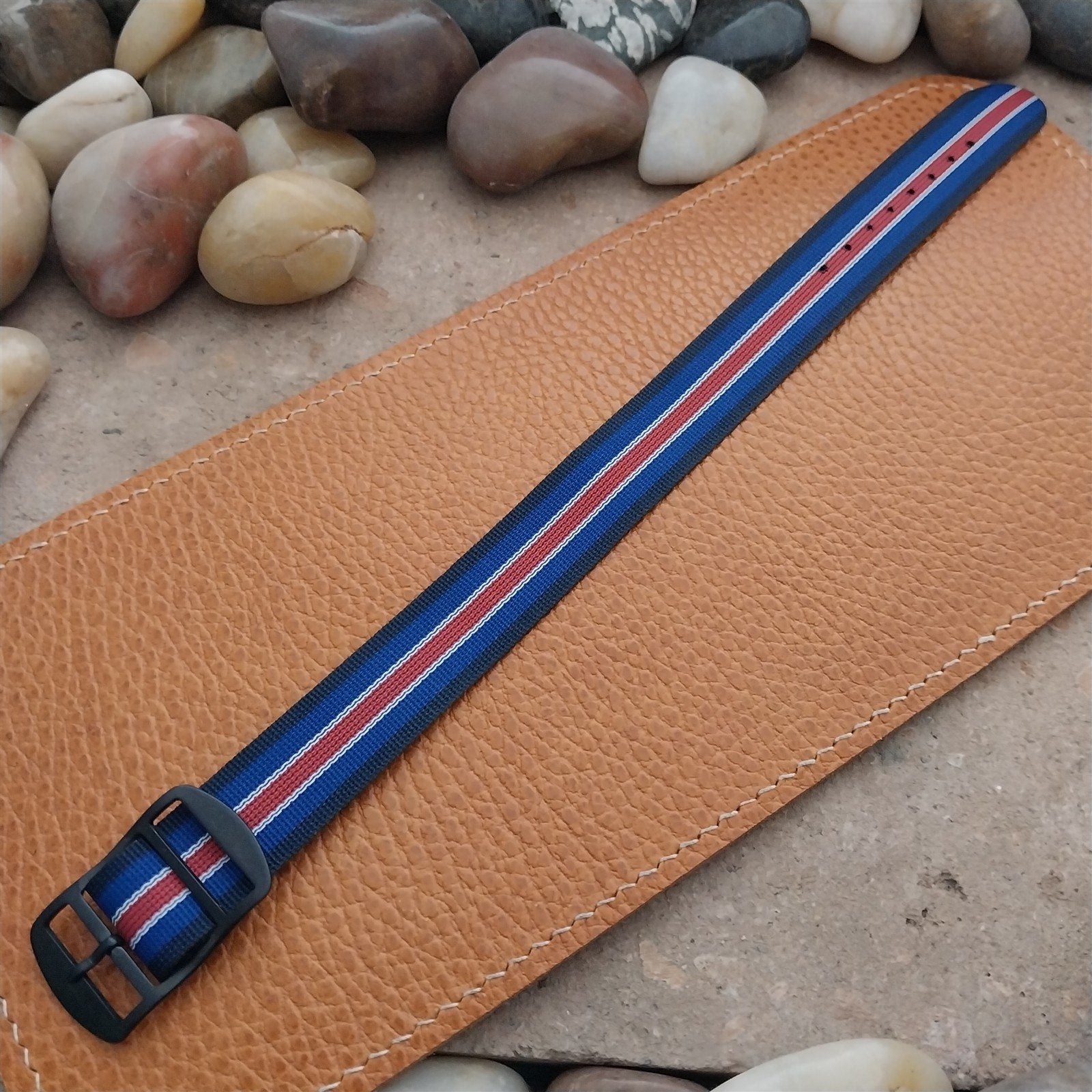 Vintage 18mm Striped Perlon Unused Classic Single Pass 1960s Unused Watch Band