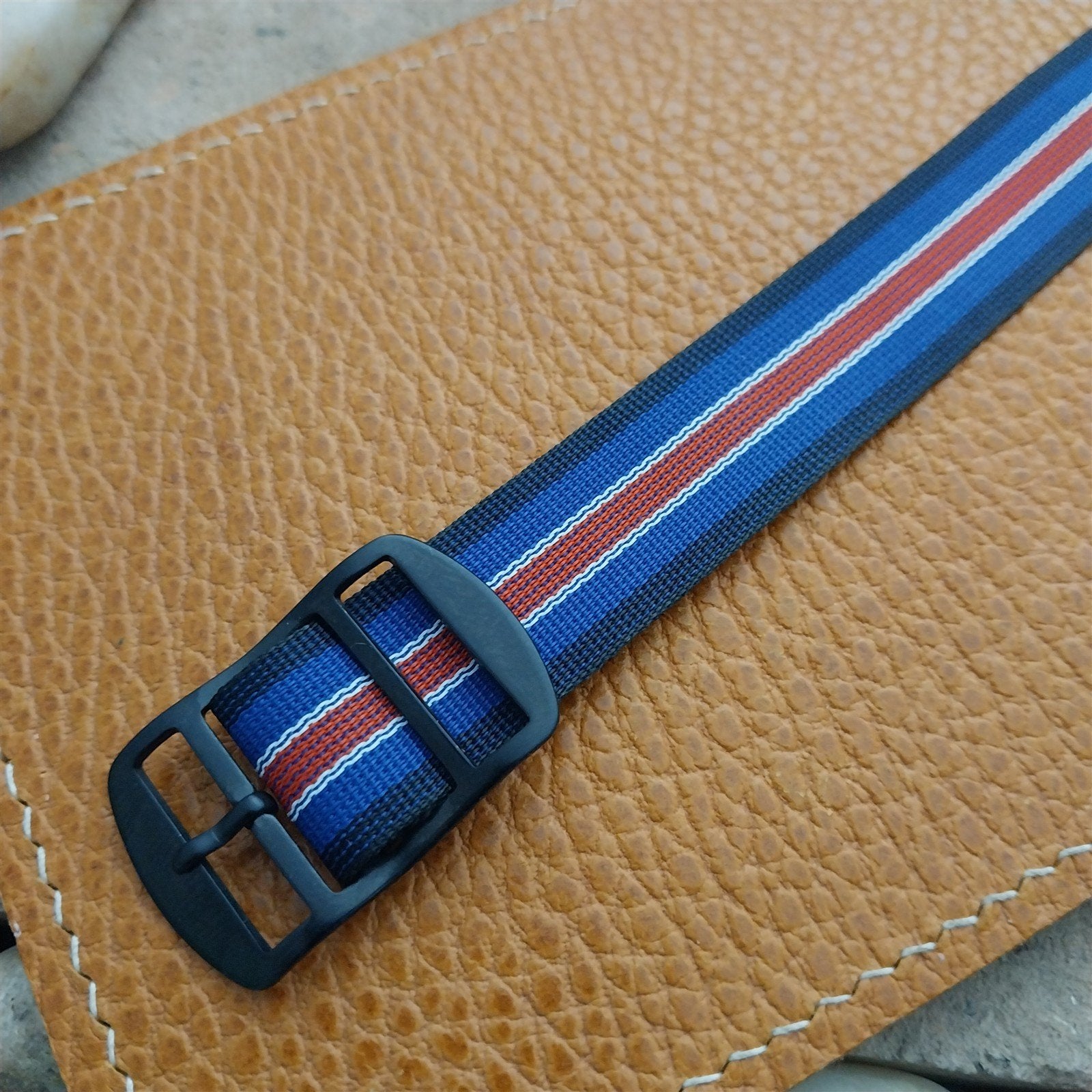 Vintage 18mm Striped Perlon Unused Classic Single Pass 1960s Unused Watch Band