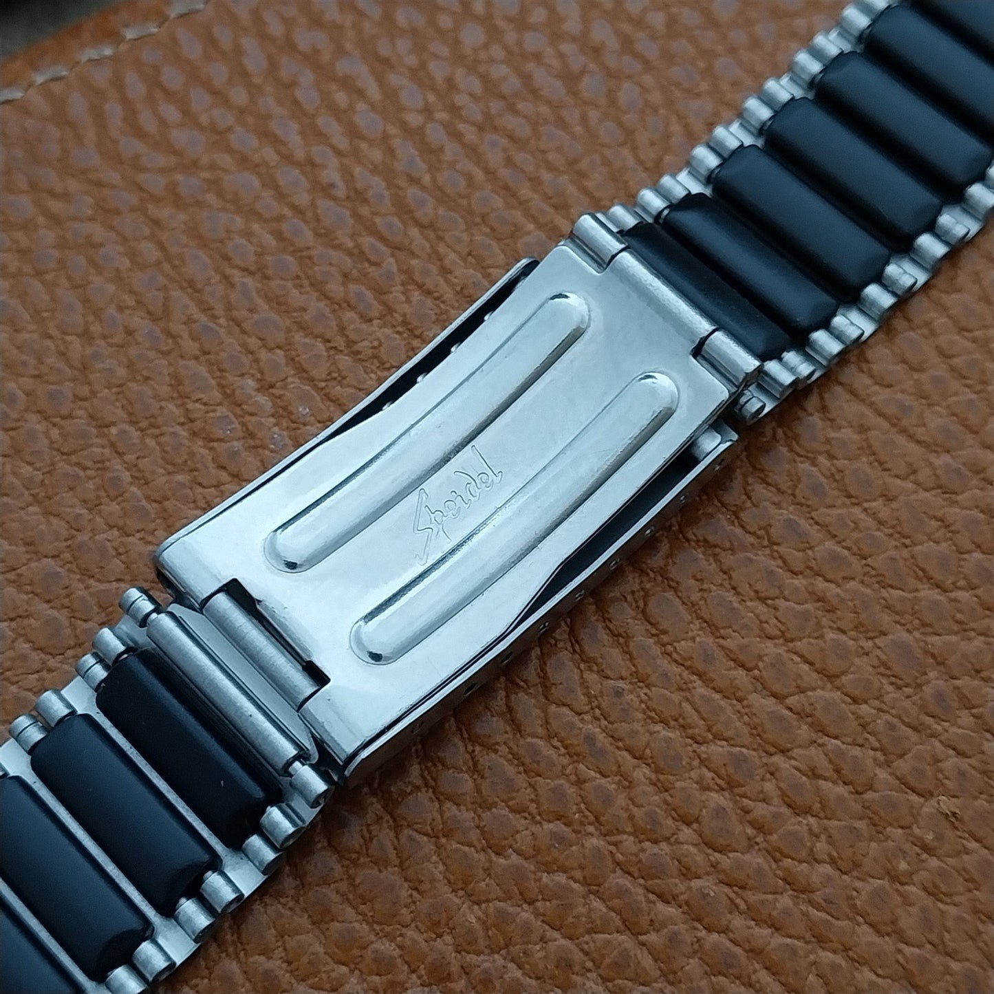 18mm Black & Stainless Steel Speidel Flared Unused nos Vintage Watch Band