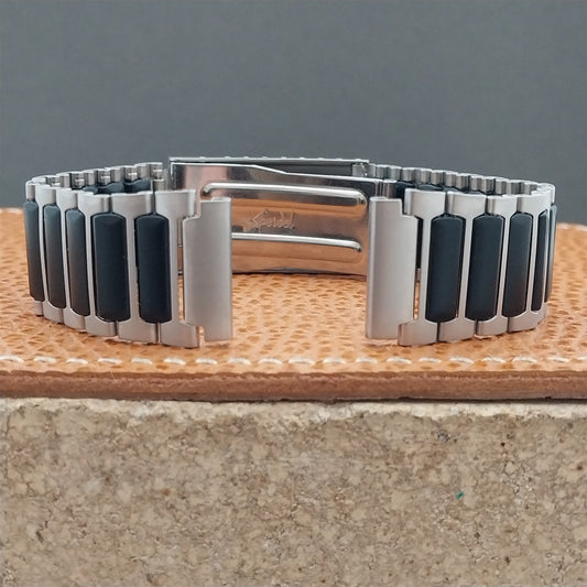 18mm Black & Stainless Steel Speidel Flared Unused nos Vintage Watch Band