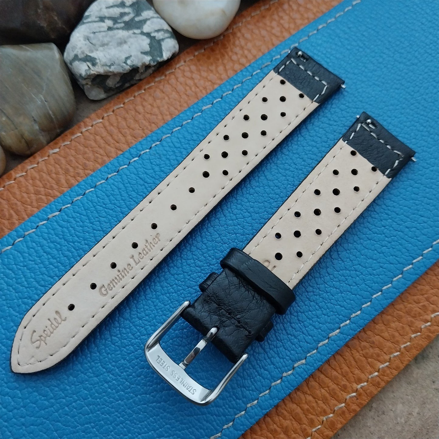 18mm Speidel Driving Strap Perforated Tapered Black Leather Unused Watch Band