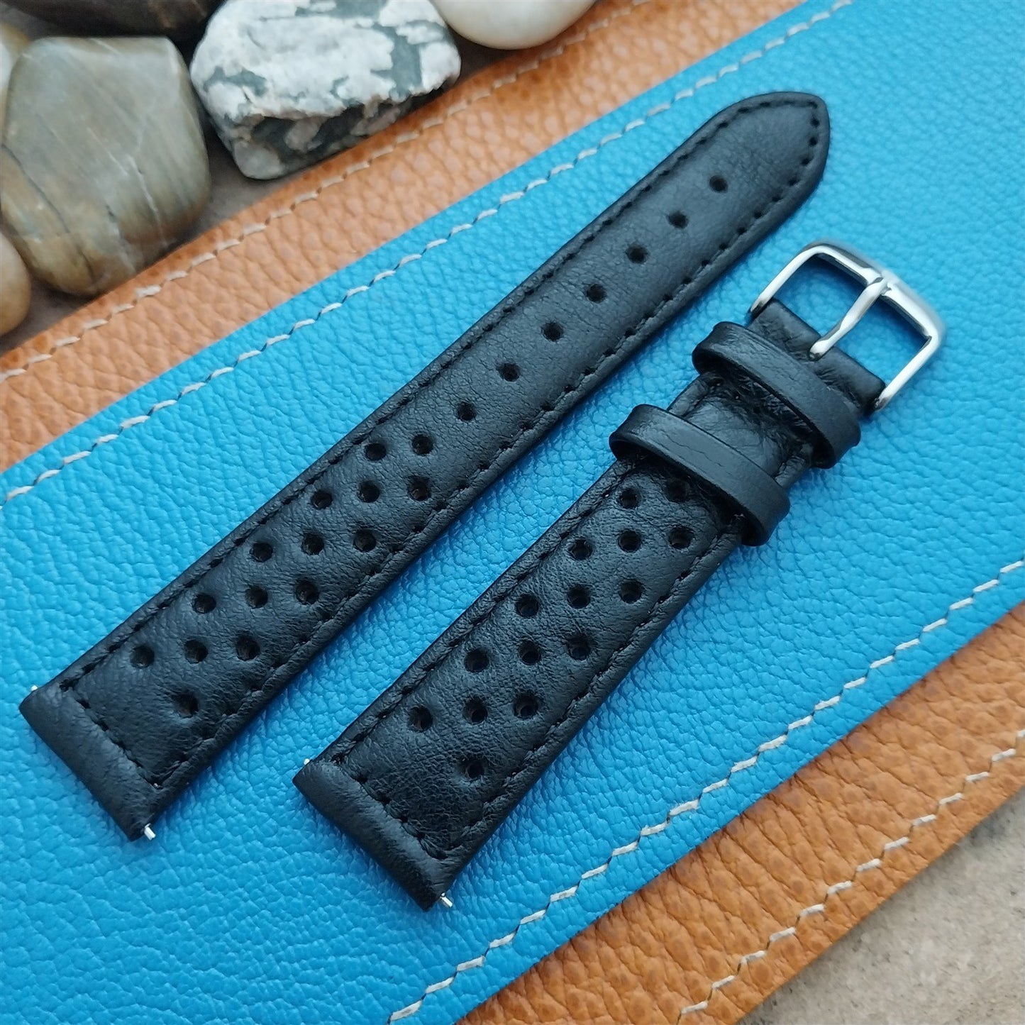 18mm Speidel Driving Strap Perforated Tapered Black Leather Unused Watch Band