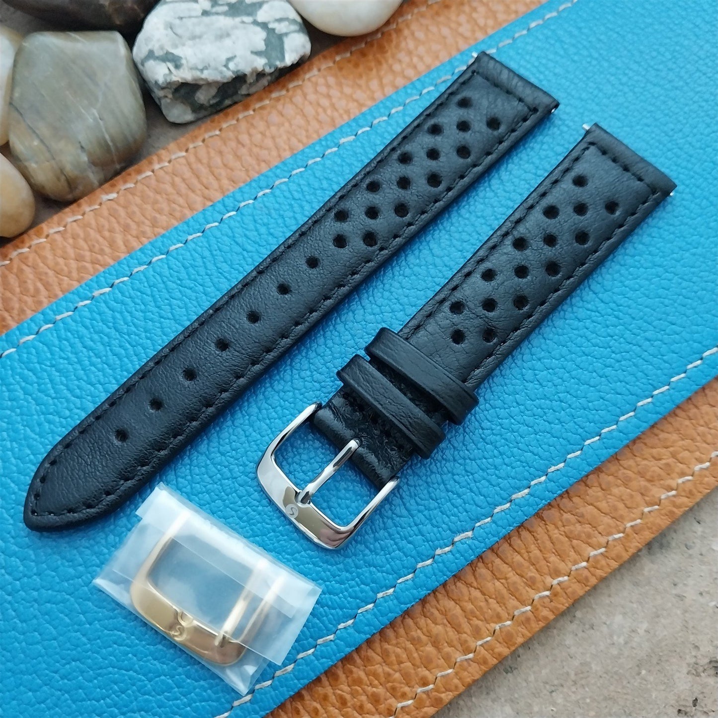 18mm Speidel Driving Strap Perforated Tapered Black Leather Unused Watch Band