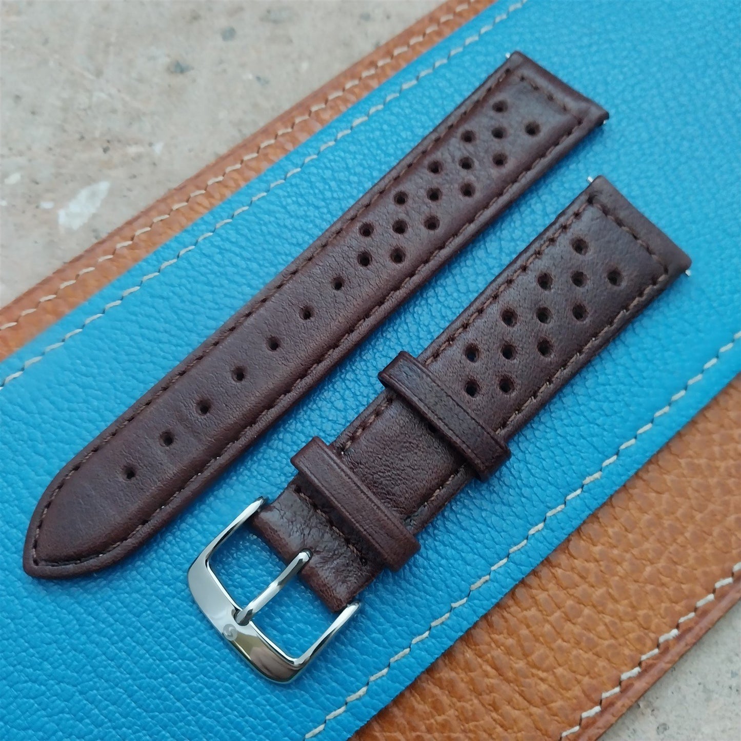 20mm Speidel Driving Perforated Tapered Brown Leather Watch Band