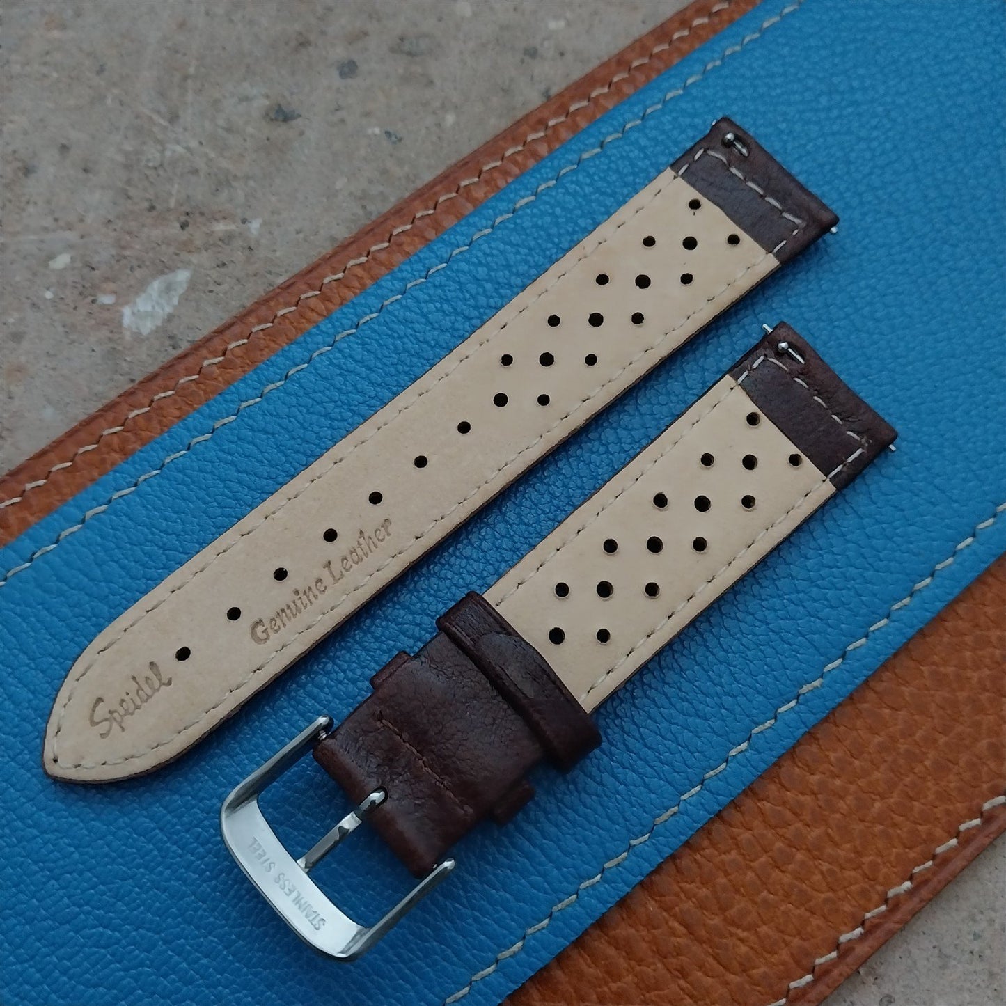20mm Speidel Driving Perforated Tapered Brown Leather Watch Band