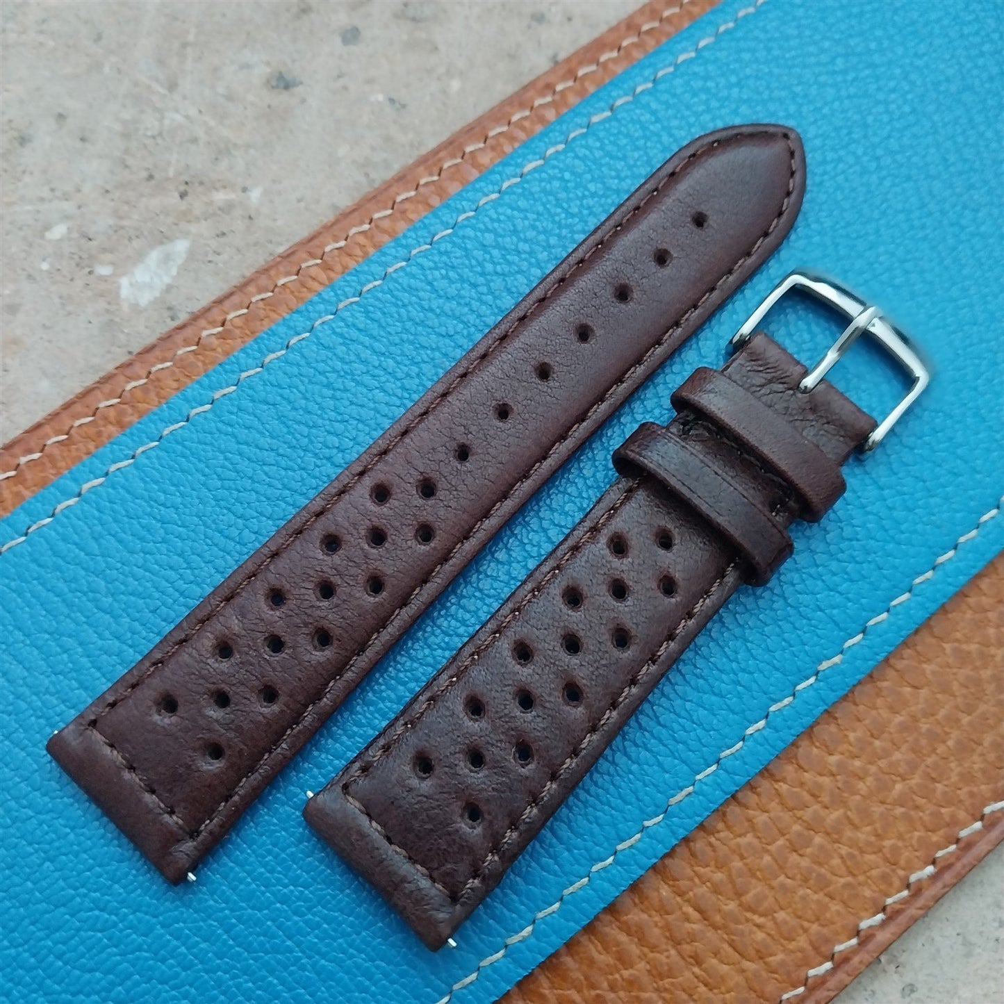 20mm Speidel Driving Perforated Tapered Brown Leather Watch Band
