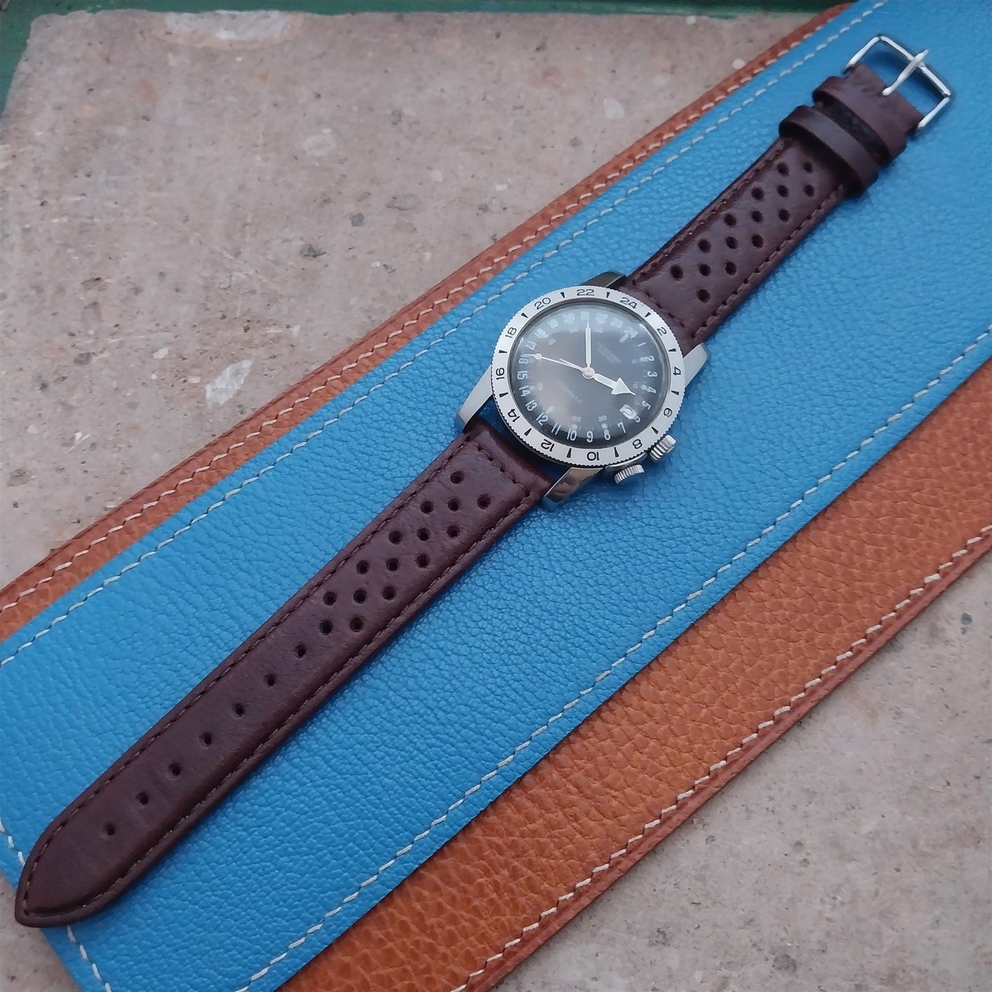 20mm Speidel Driving Perforated Tapered Brown Leather Watch Band