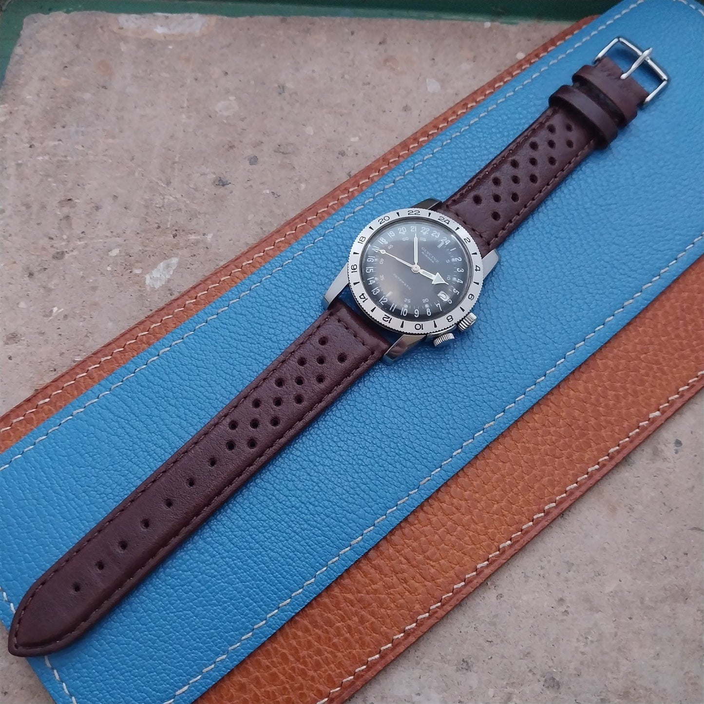 20mm Speidel Driving Perforated Tapered Brown Leather Watch Band