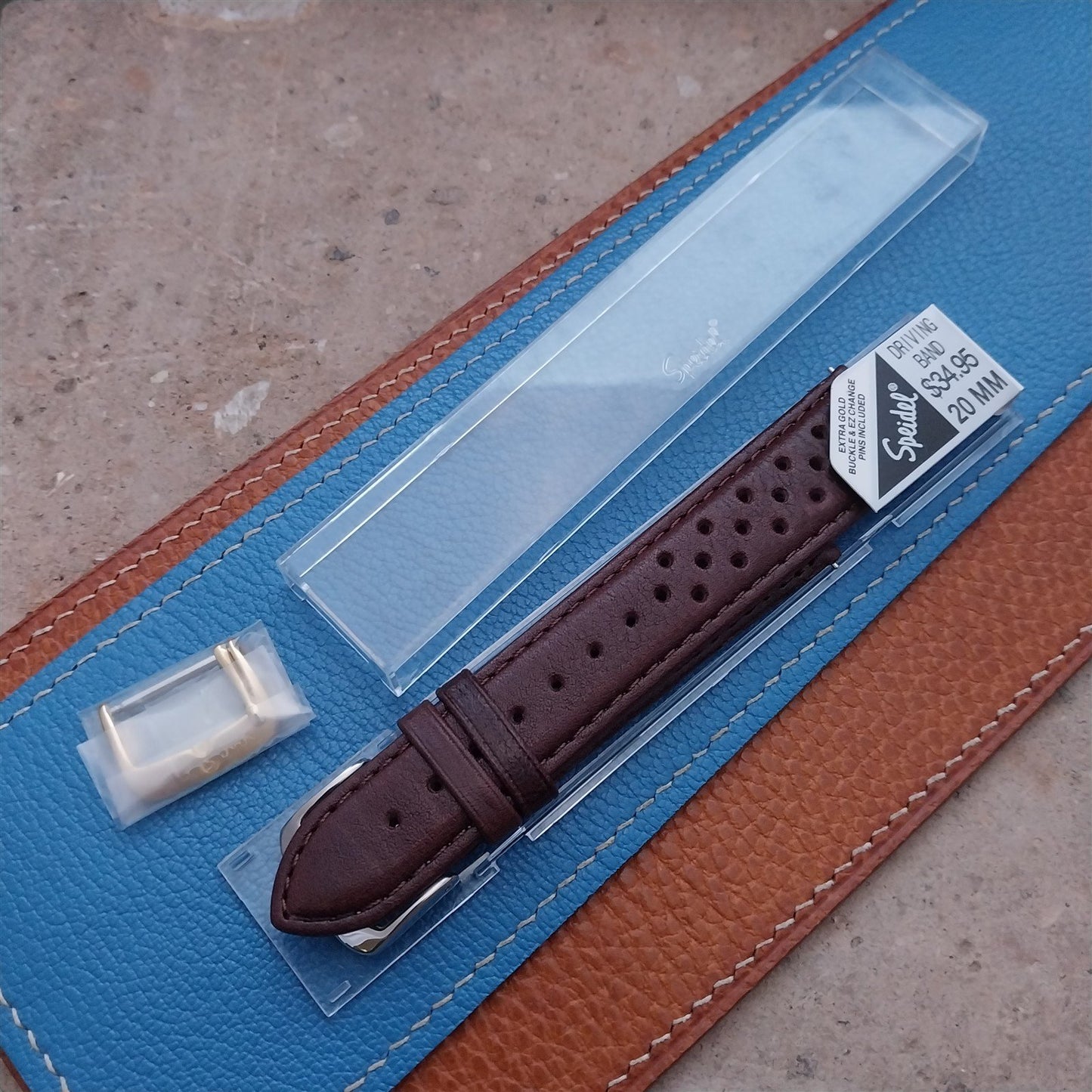 20mm Speidel Driving Perforated Tapered Brown Leather Watch Band