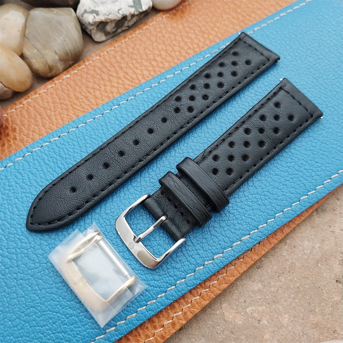 20mm Speidel Driving Perforated Black Leather Watch Strap