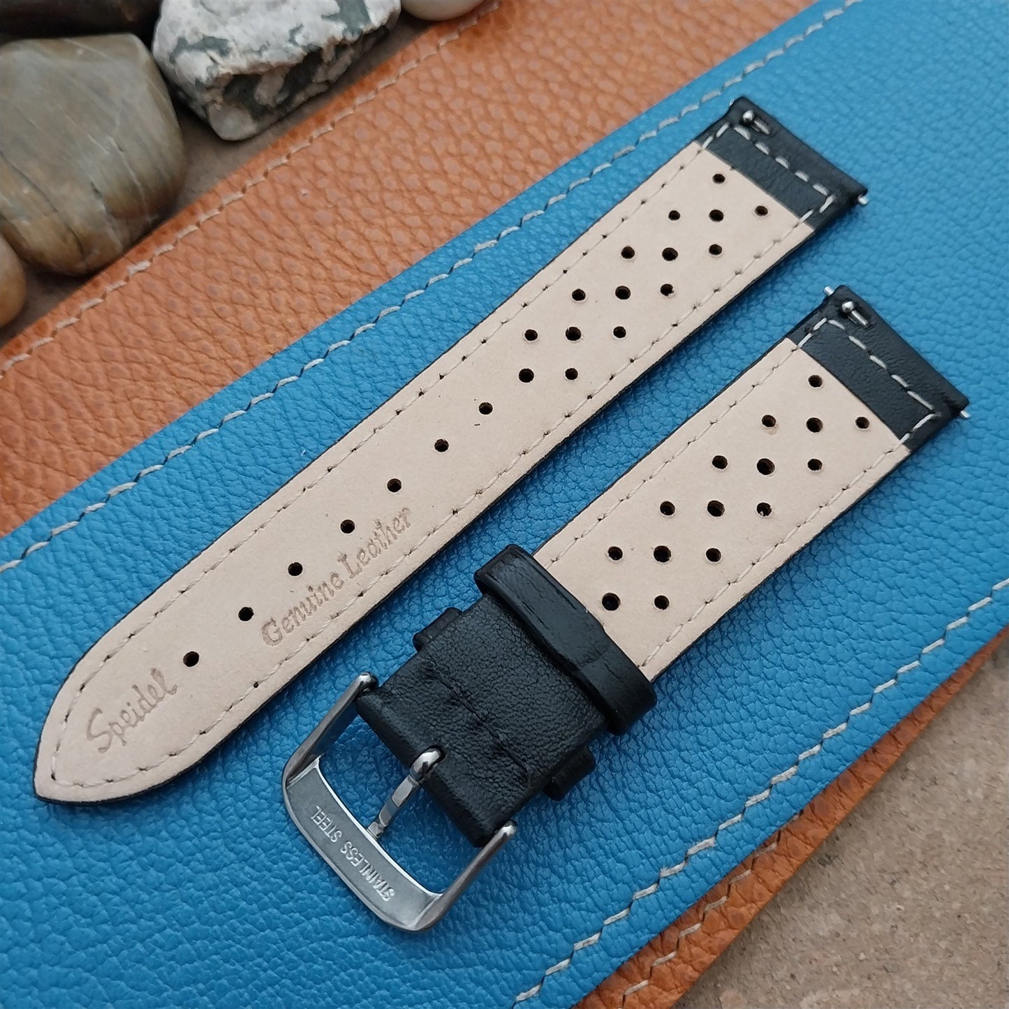 20mm Speidel Driving Perforated Black Leather Watch Strap